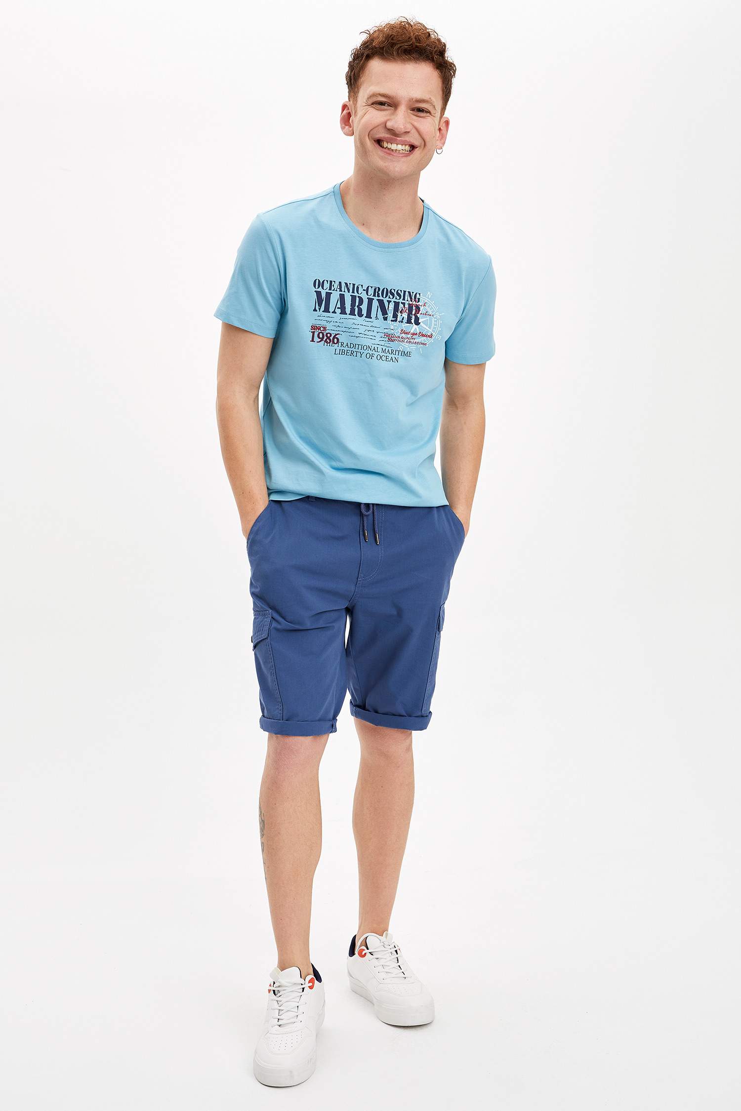 Baskılı Slim Fit Bisiklet Yaka Pamuklu Tişört