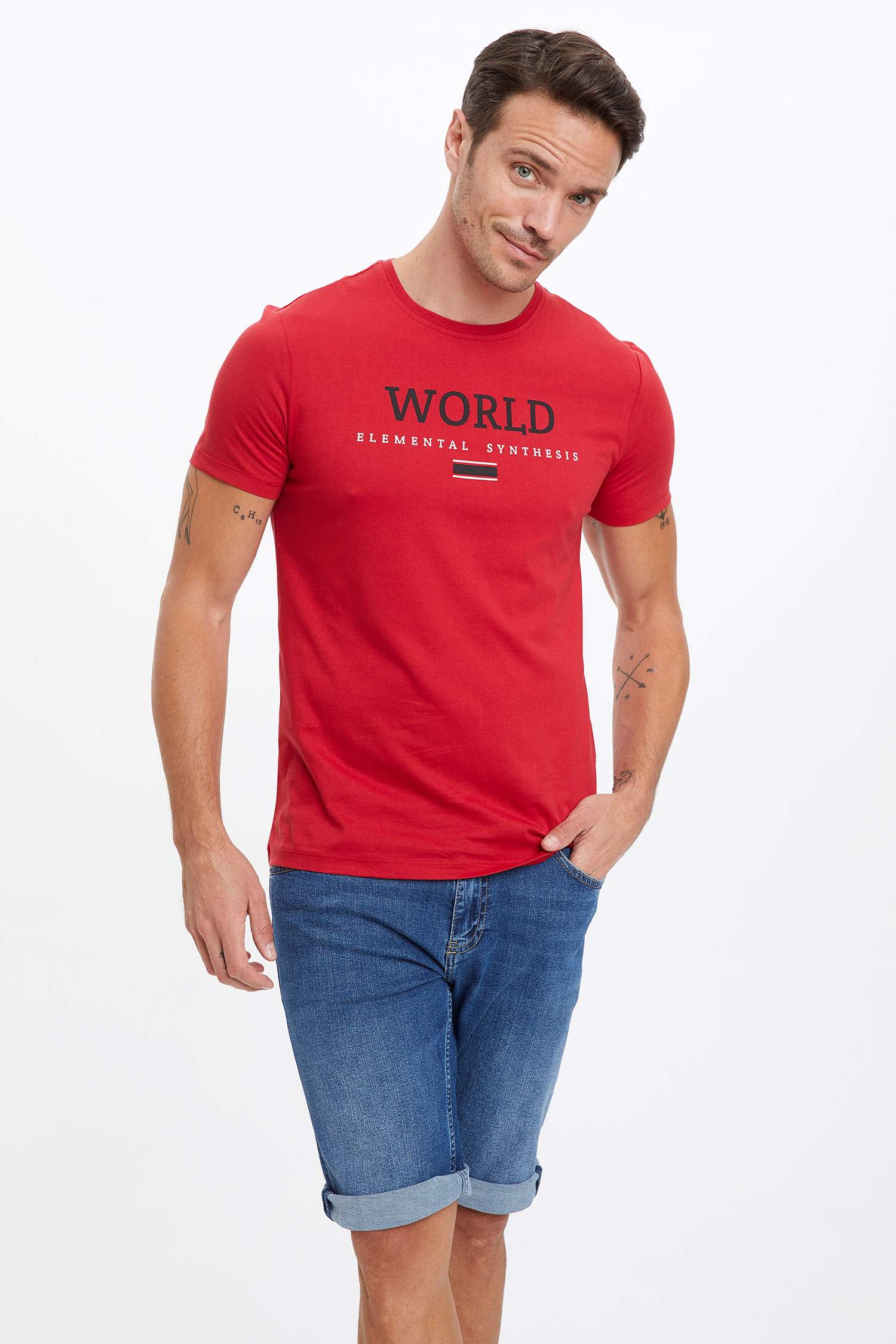 Baskılı Slim Fit Bisiklet Yaka Pamuklu Tişört