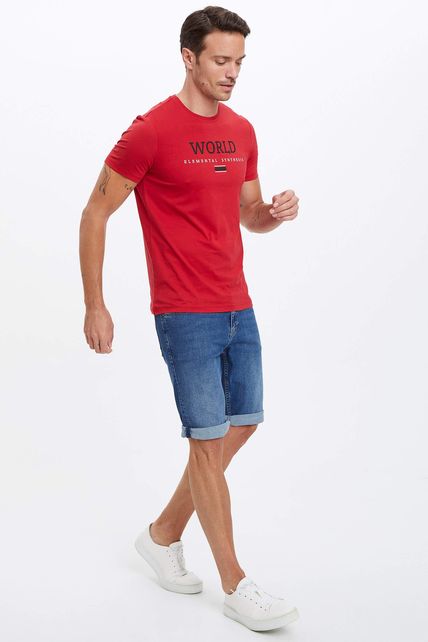 Baskılı Slim Fit Bisiklet Yaka Pamuklu Tişört