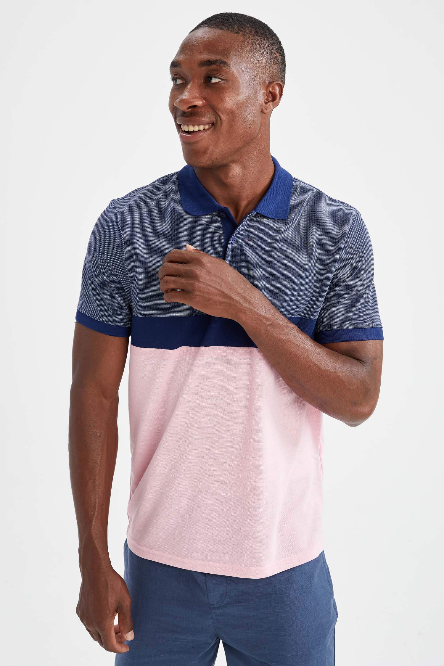 Regular Fit Polo Yaka Renk Bloklu Kısa Kollu Tişört