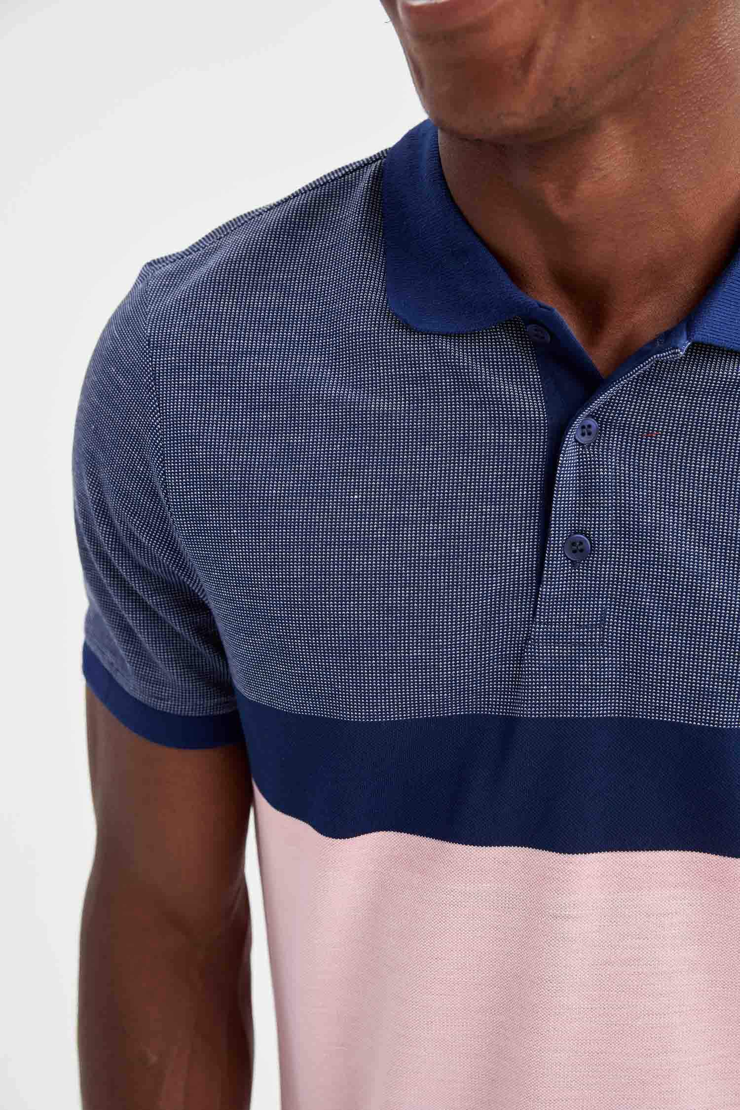 Regular Fit Polo Yaka Renk Bloklu Kısa Kollu Tişört