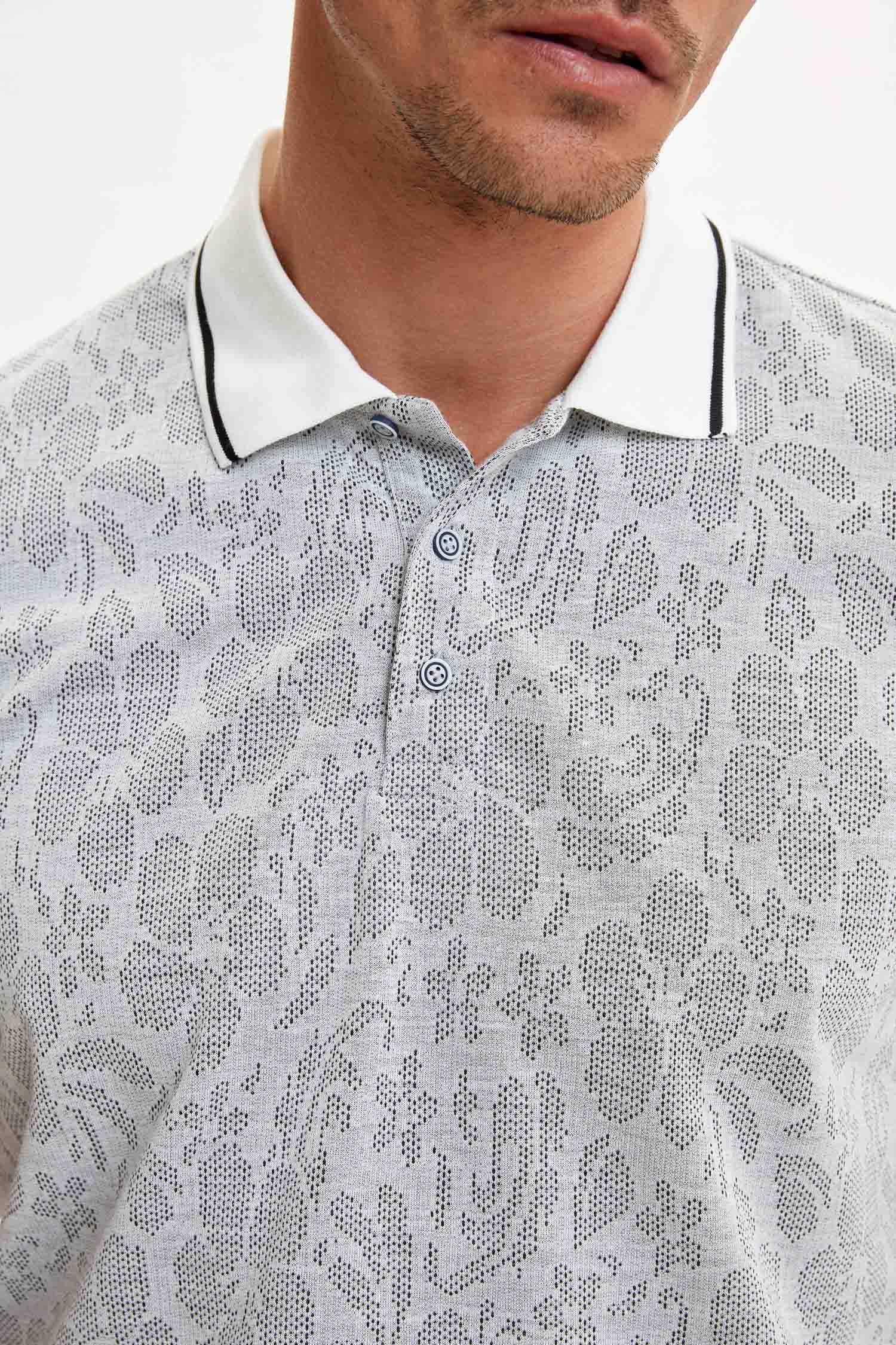 Çiçek Desenli Slim Fit Polo Tişört