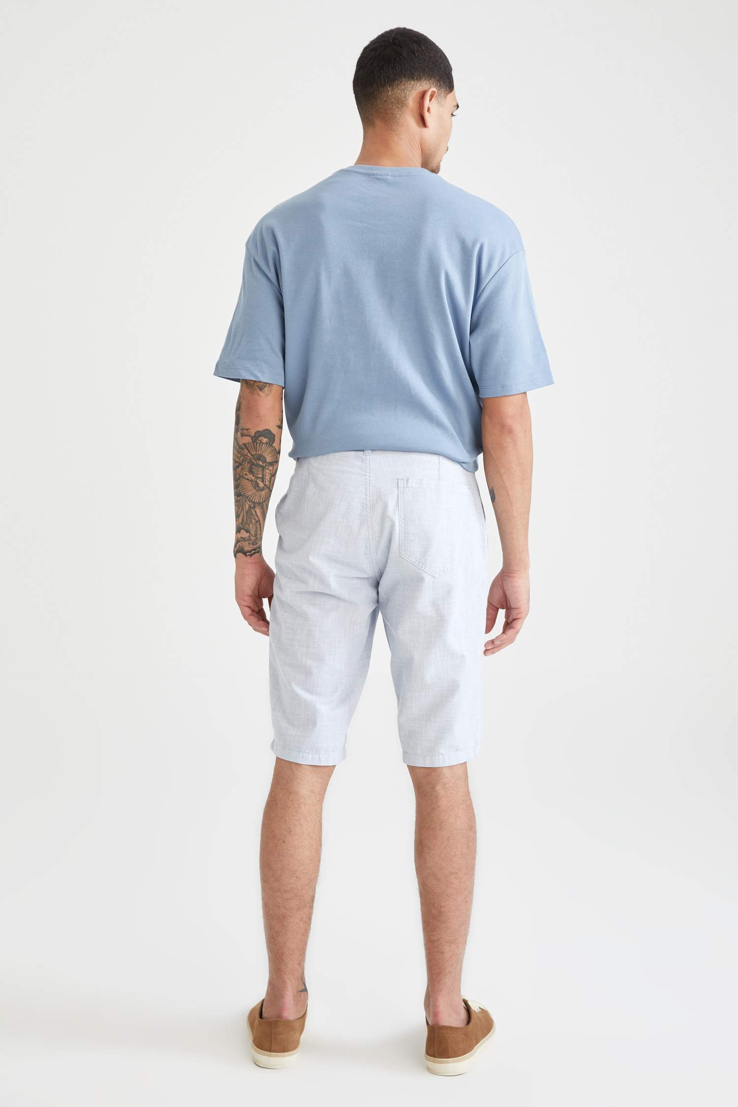 Regular Fit Bağcıklı Keten Bermuda Şort