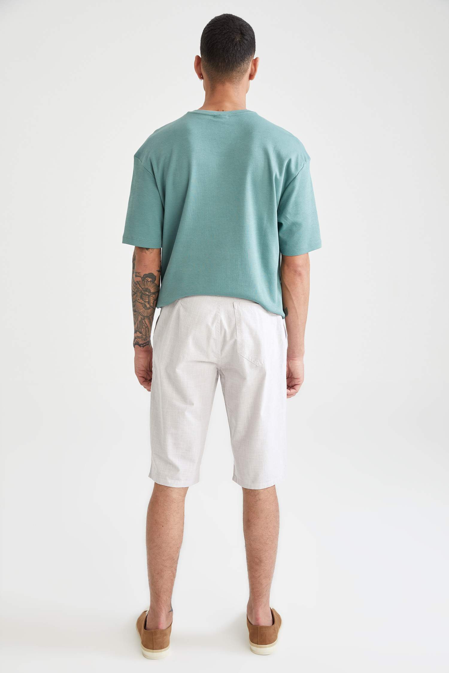 Regular Fit Bağcıklı Keten Bermuda Şort