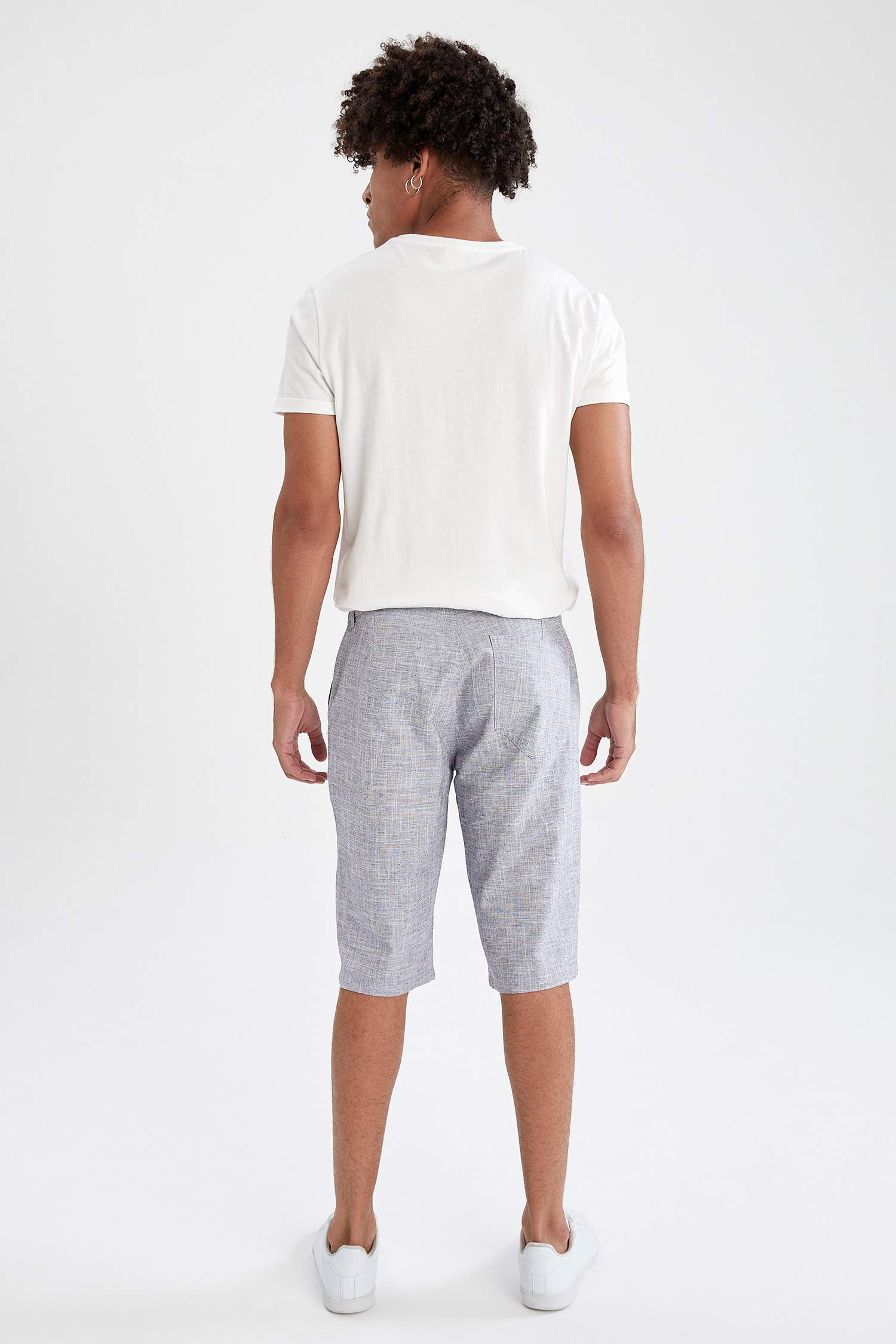 Regular Fit Bağcıklı Keten Bermuda Şort