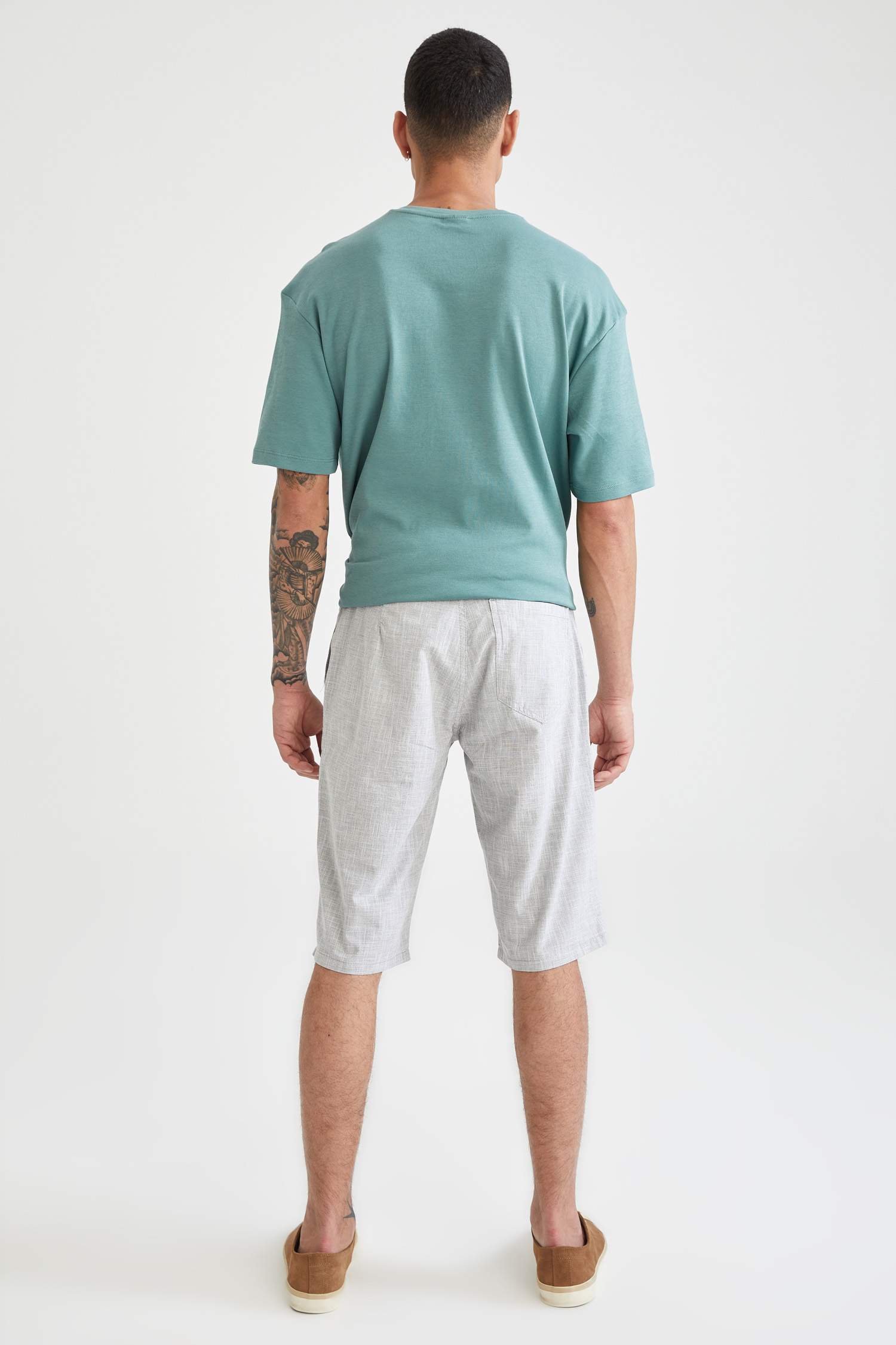 Regular Fit Bağcıklı Keten Bermuda Şort