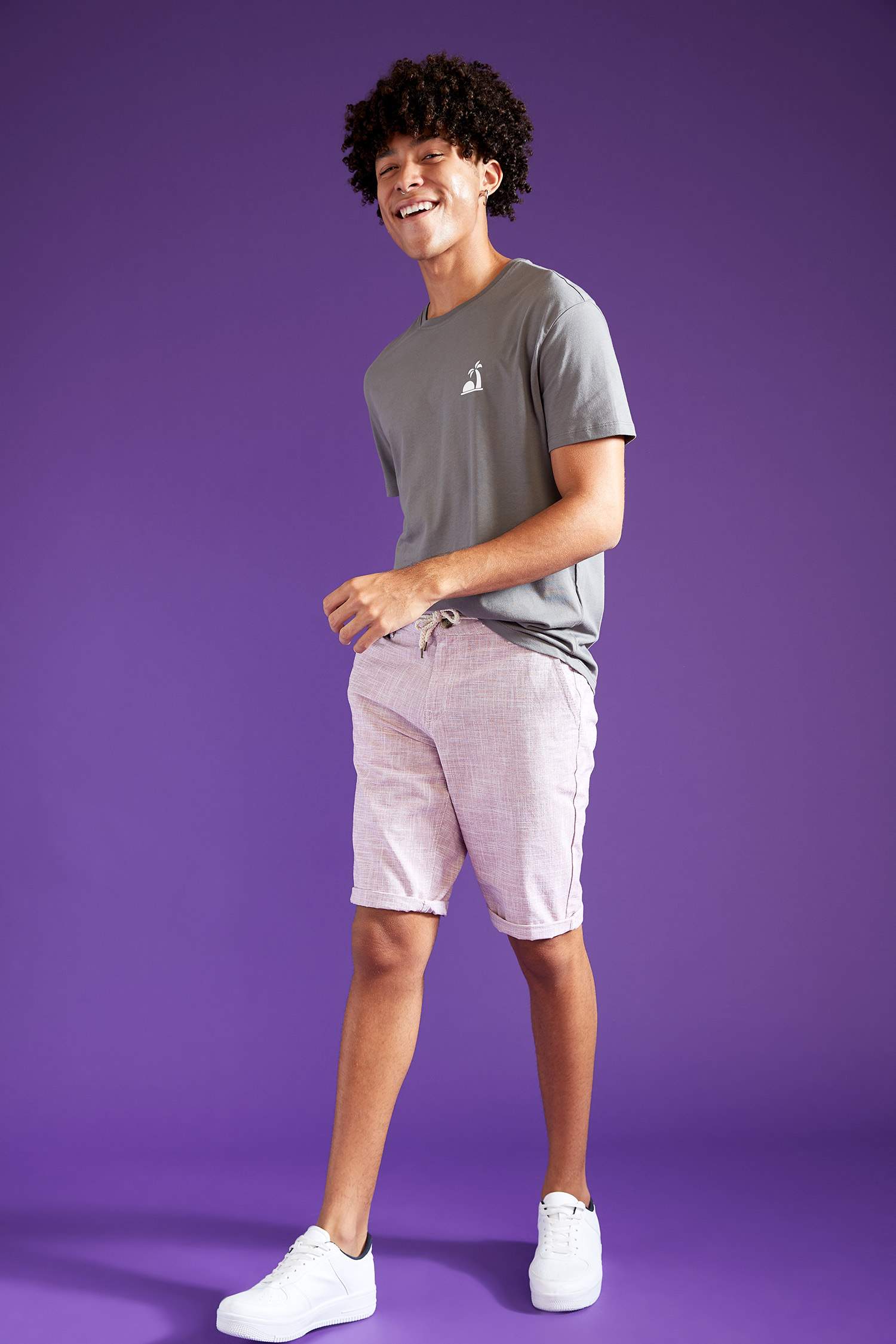 Regular Fit Bağcıklı Keten Bermuda Şort