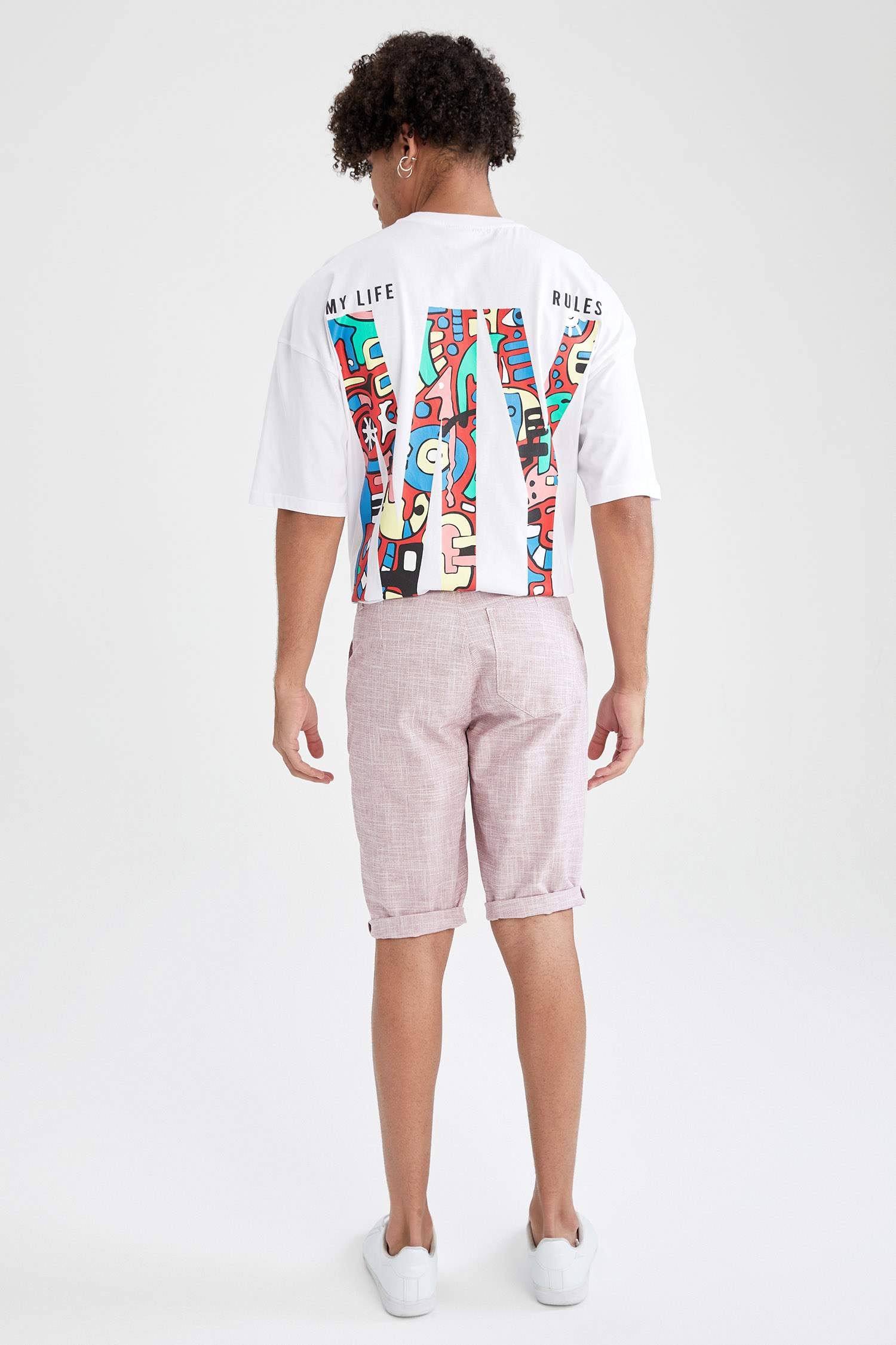 Regular Fit Bağcıklı Keten Bermuda Şort