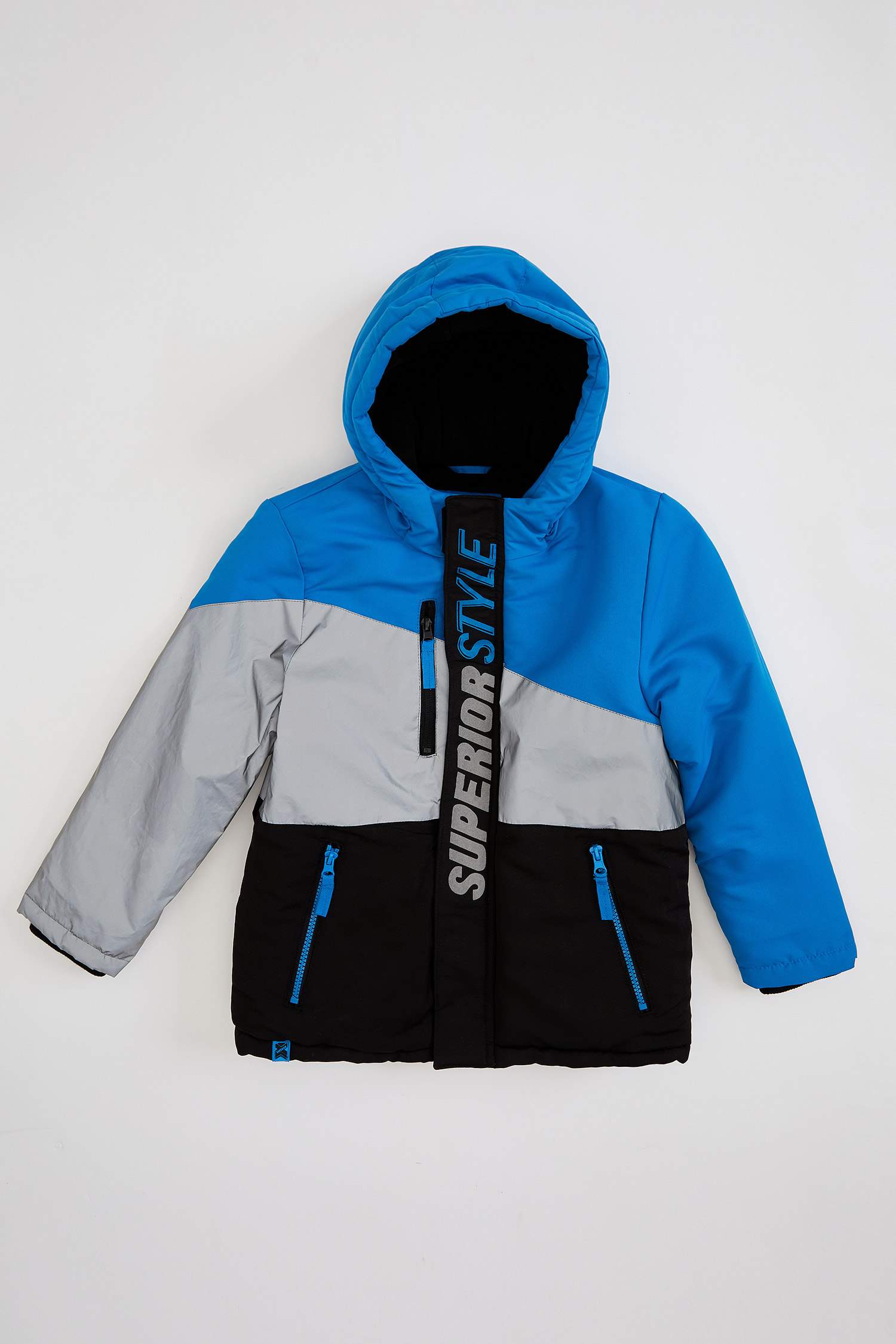 Erkek Çocuk Regular Fit Renk Bloklu Polar Astarlı Isı Yalıtımlı Warntech Parka