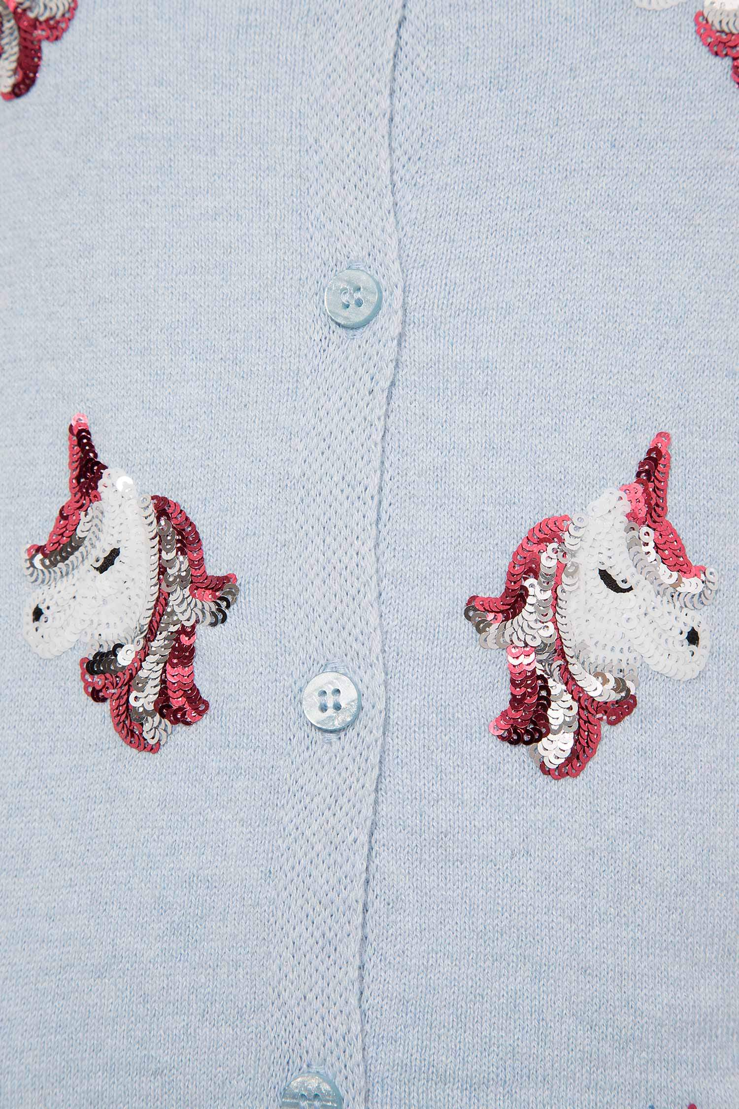 Kız Çocuk Unicorn Payetli Triko Hırka