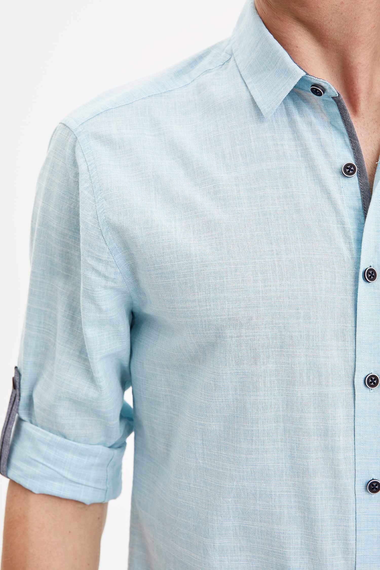 Slim Fit Uzun Kollu Pamuklu Gömlek