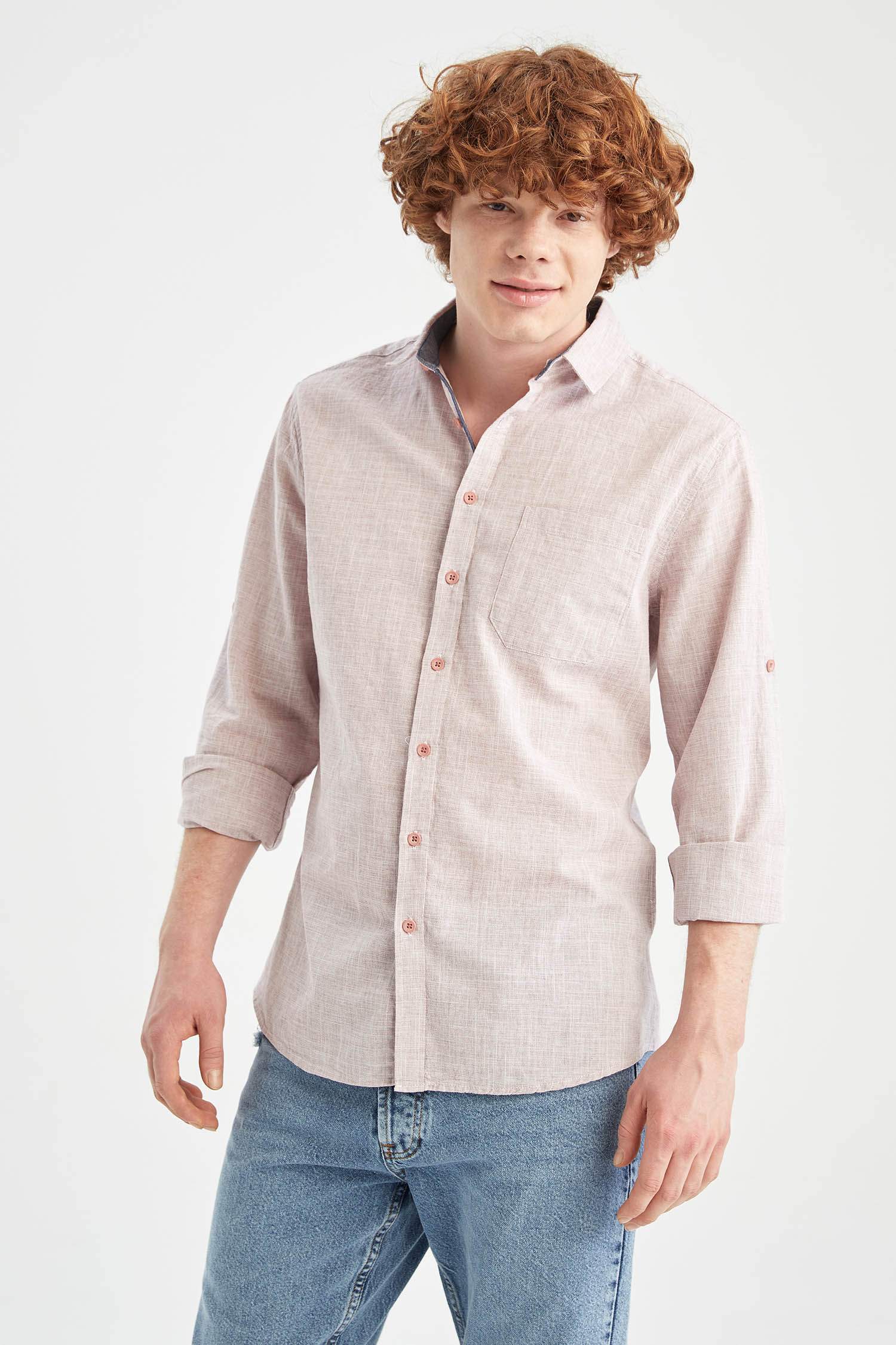 Slim Fit Polo Yaka Poplin Uzun Kollu Gömlek