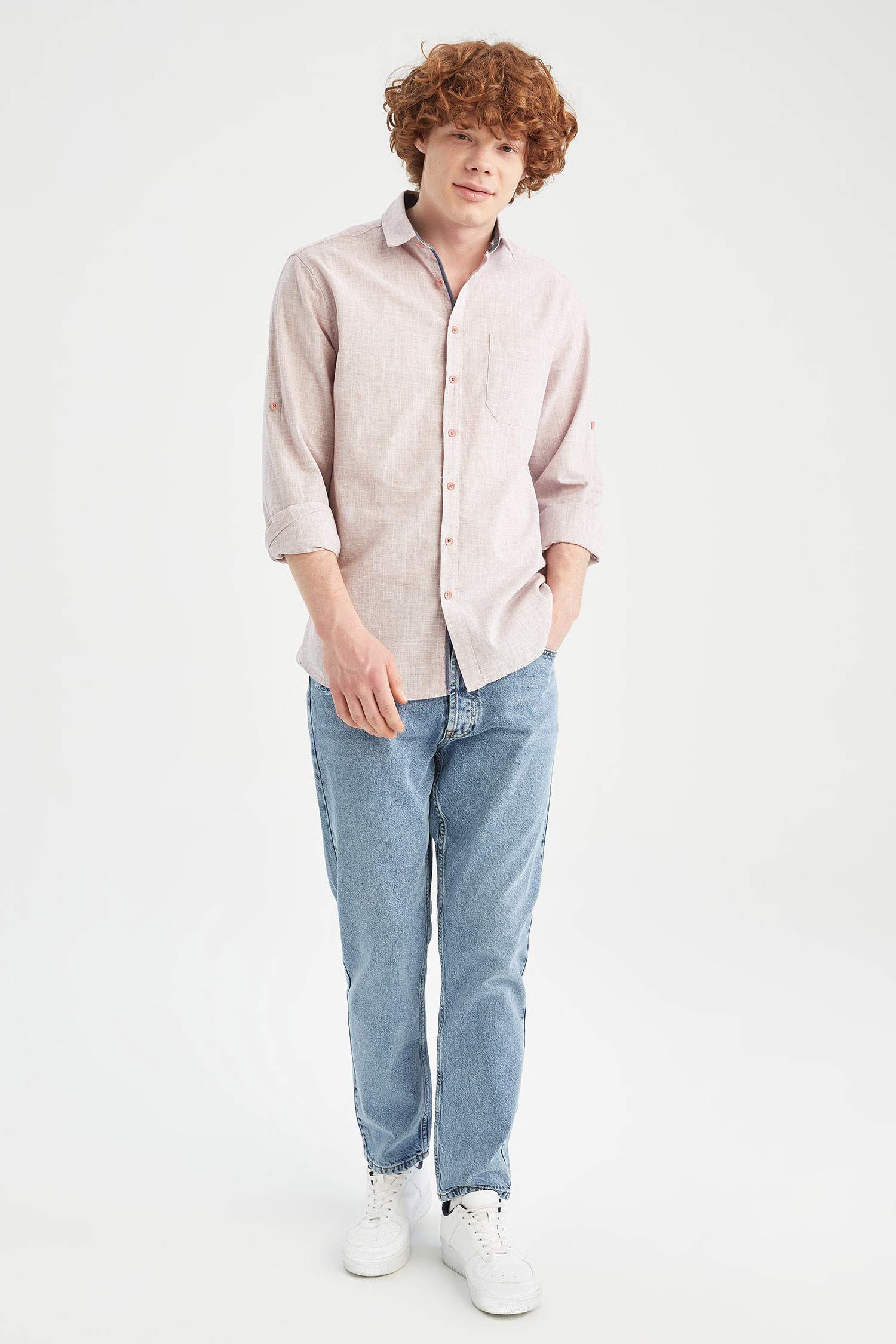 Slim Fit Polo Yaka Poplin Uzun Kollu Gömlek