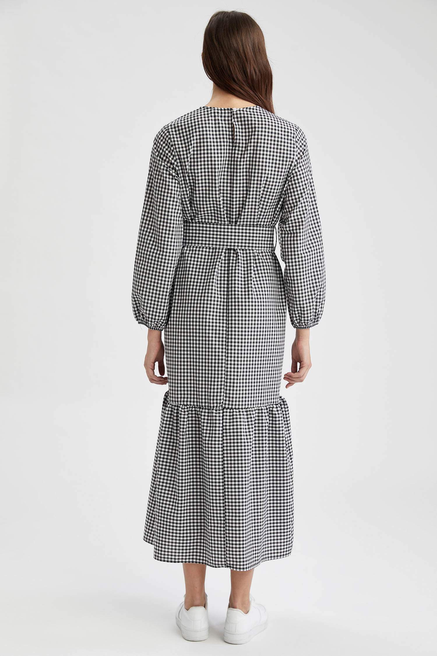 Relax Fit Pötikare Desenli Maxi Poplin Elbise