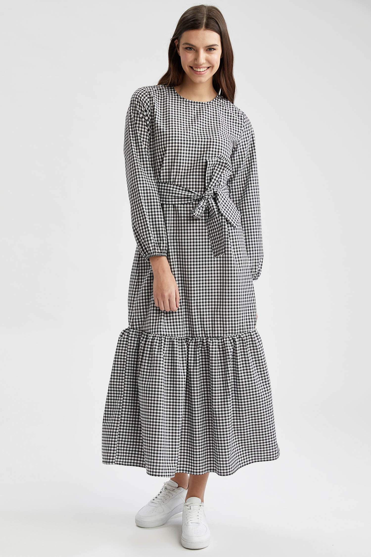 Relax Fit Pötikare Desenli Maxi Poplin Elbise