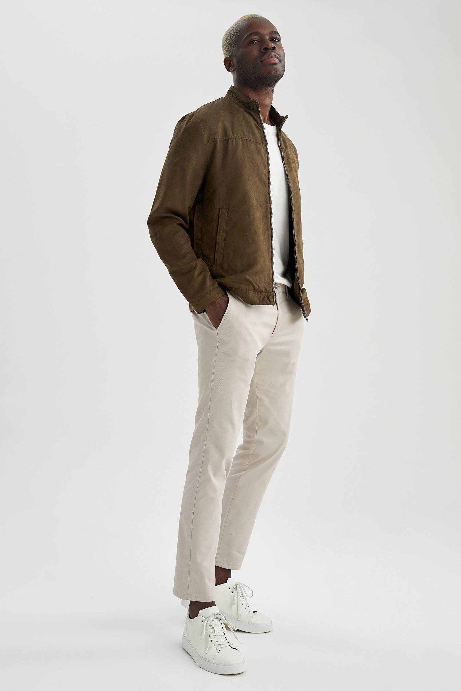 Slim Fit Dik Yaka Süet Mont