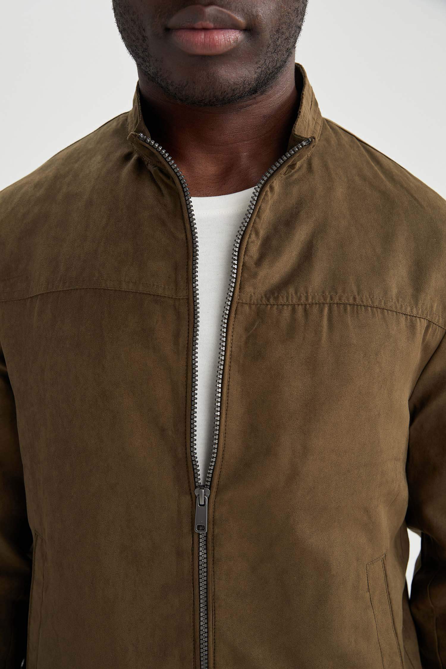 Slim Fit Dik Yaka Süet Mont
