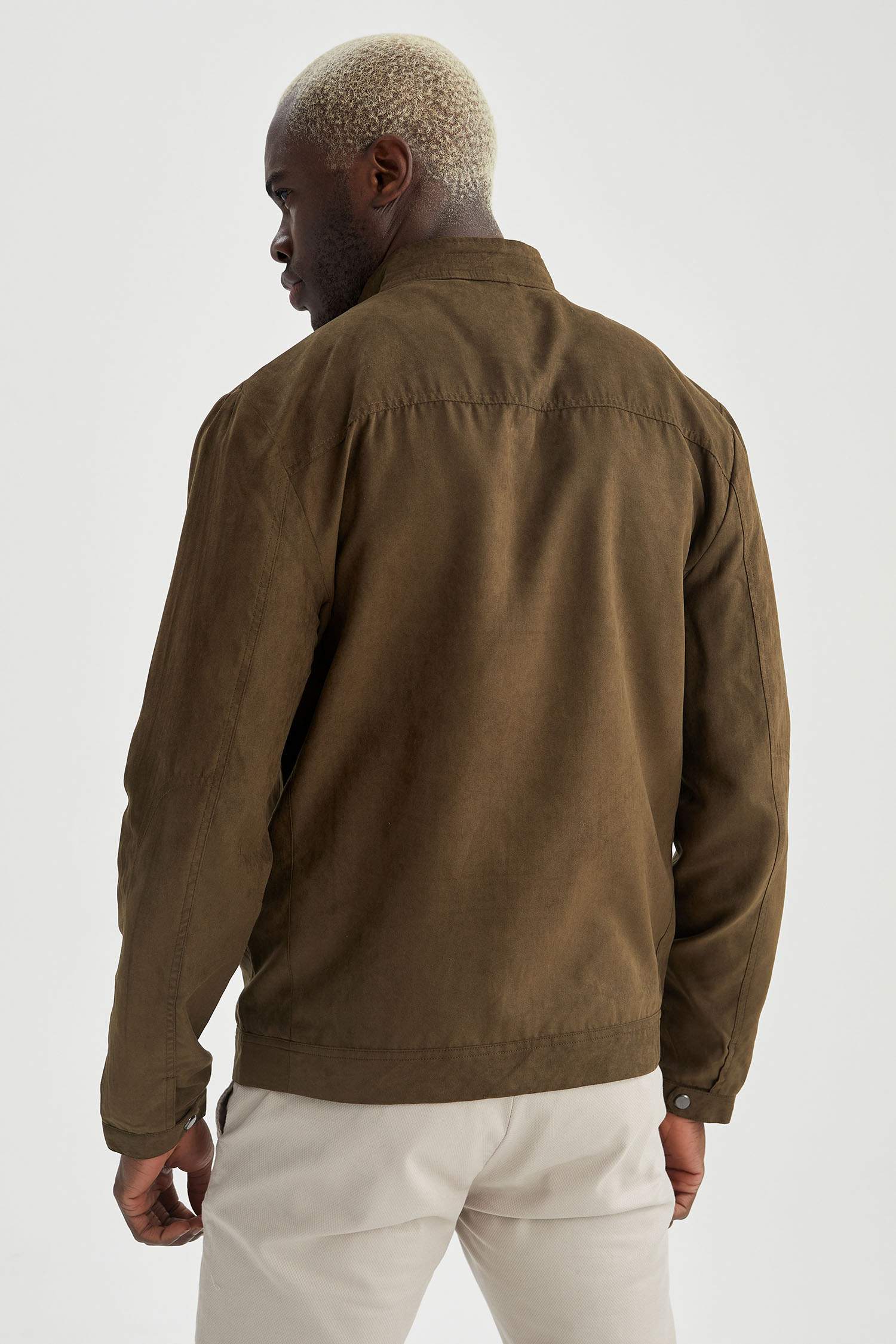 Slim Fit Dik Yaka Süet Mont