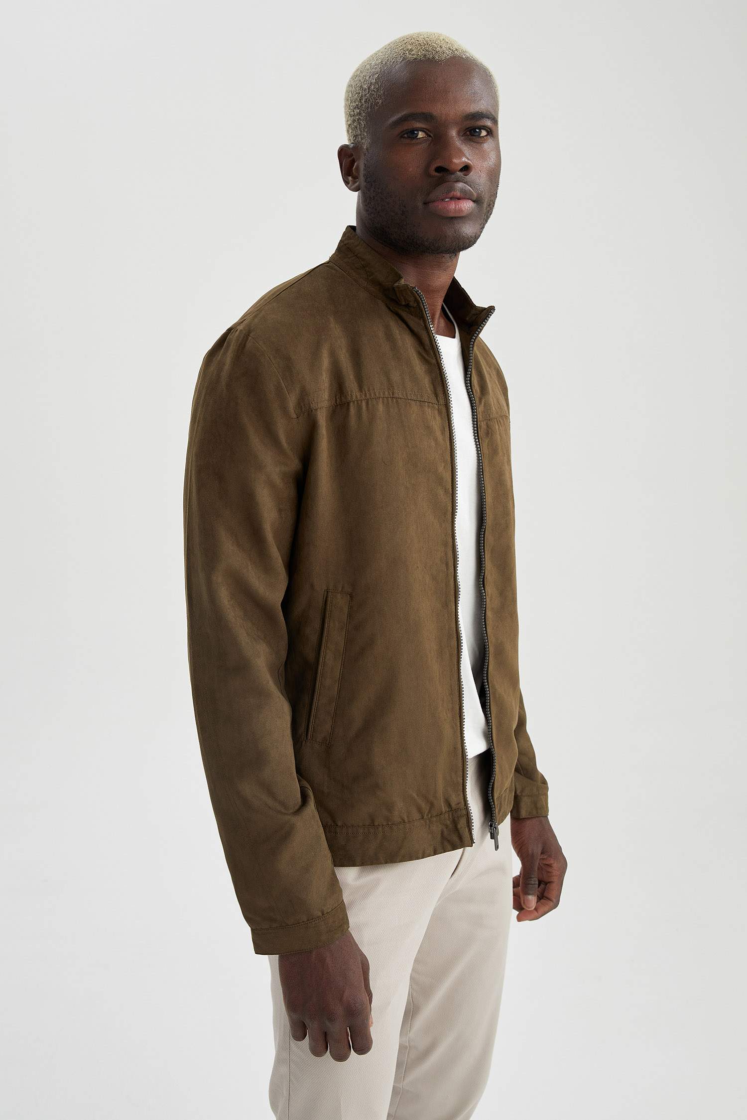 Slim Fit Dik Yaka Süet Mont