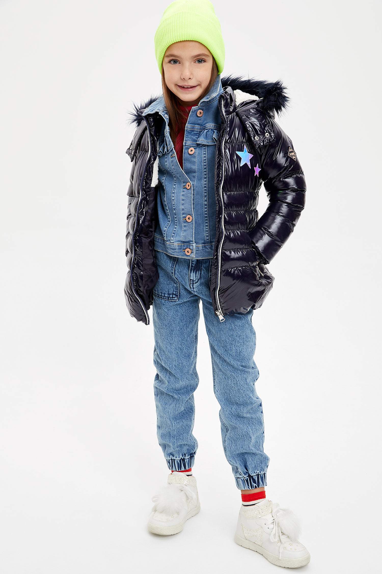 Kız Çocuk Regular Fit Peluş Polyester Mont Parka
