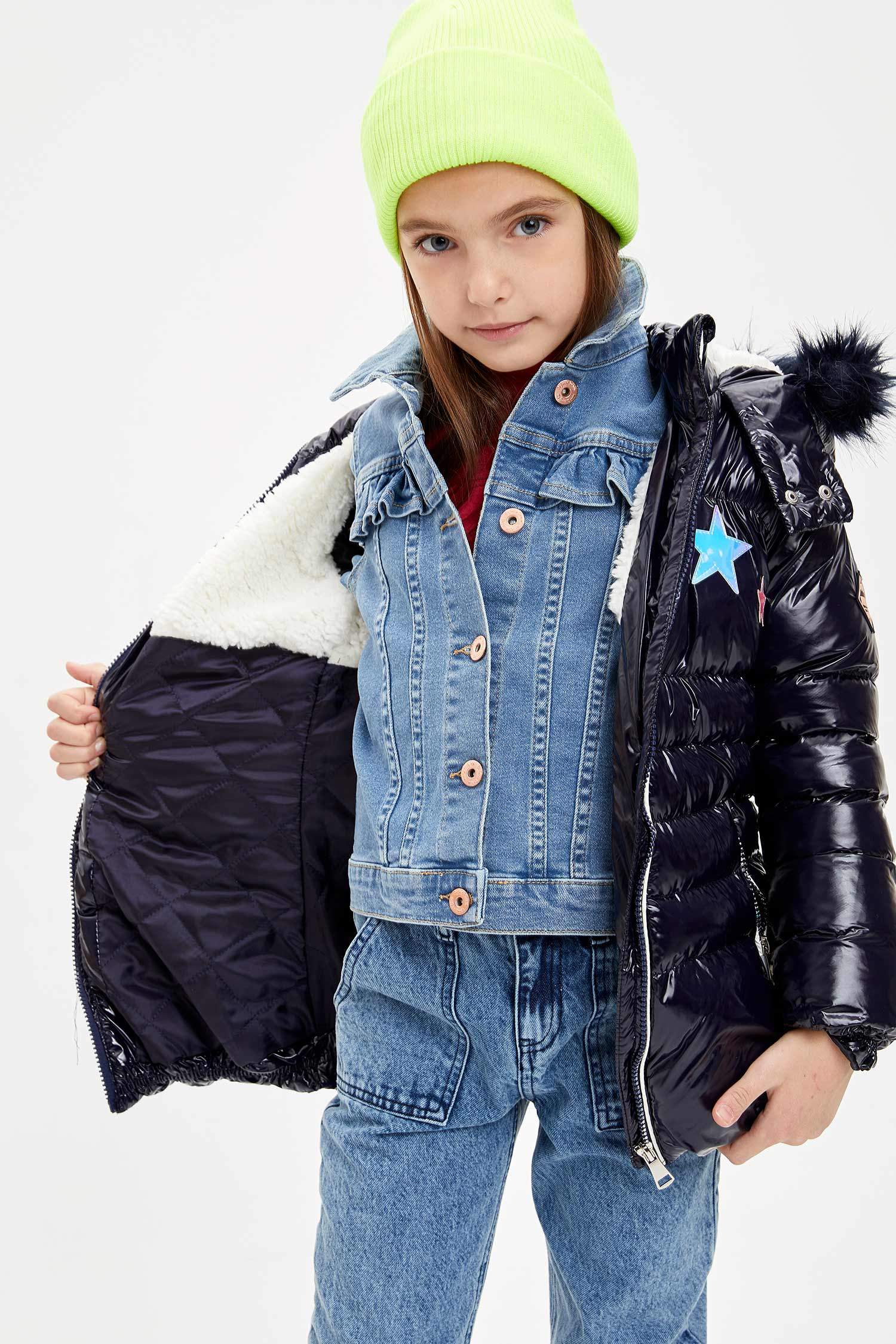 Kız Çocuk Regular Fit Peluş Polyester Mont Parka