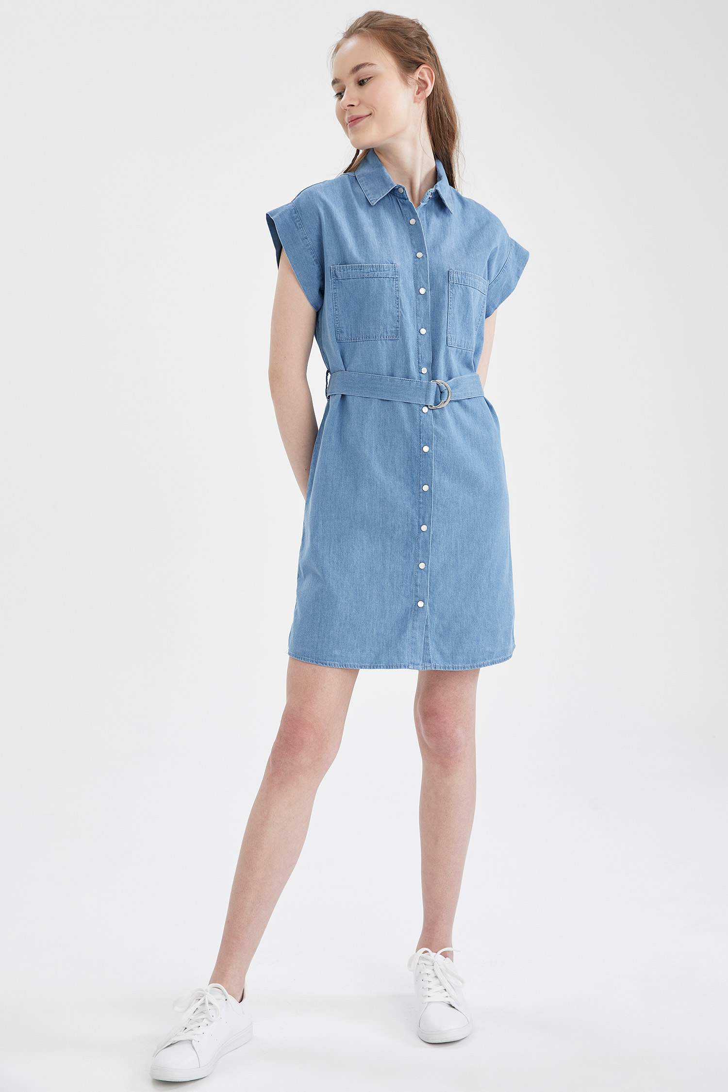 Kemer Detaylı Slim Fit Jean Elbise
