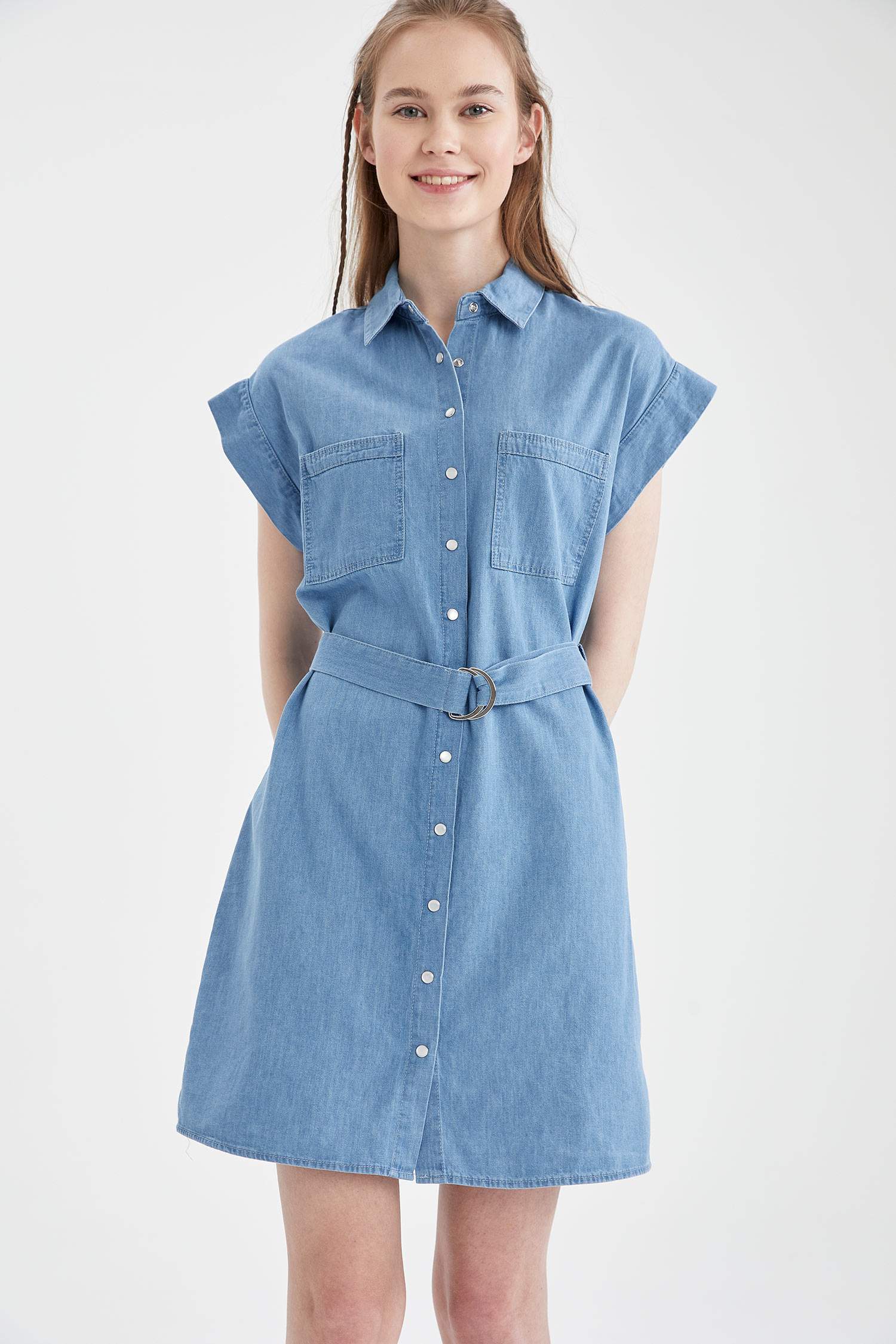 Kemer Detaylı Slim Fit Jean Elbise