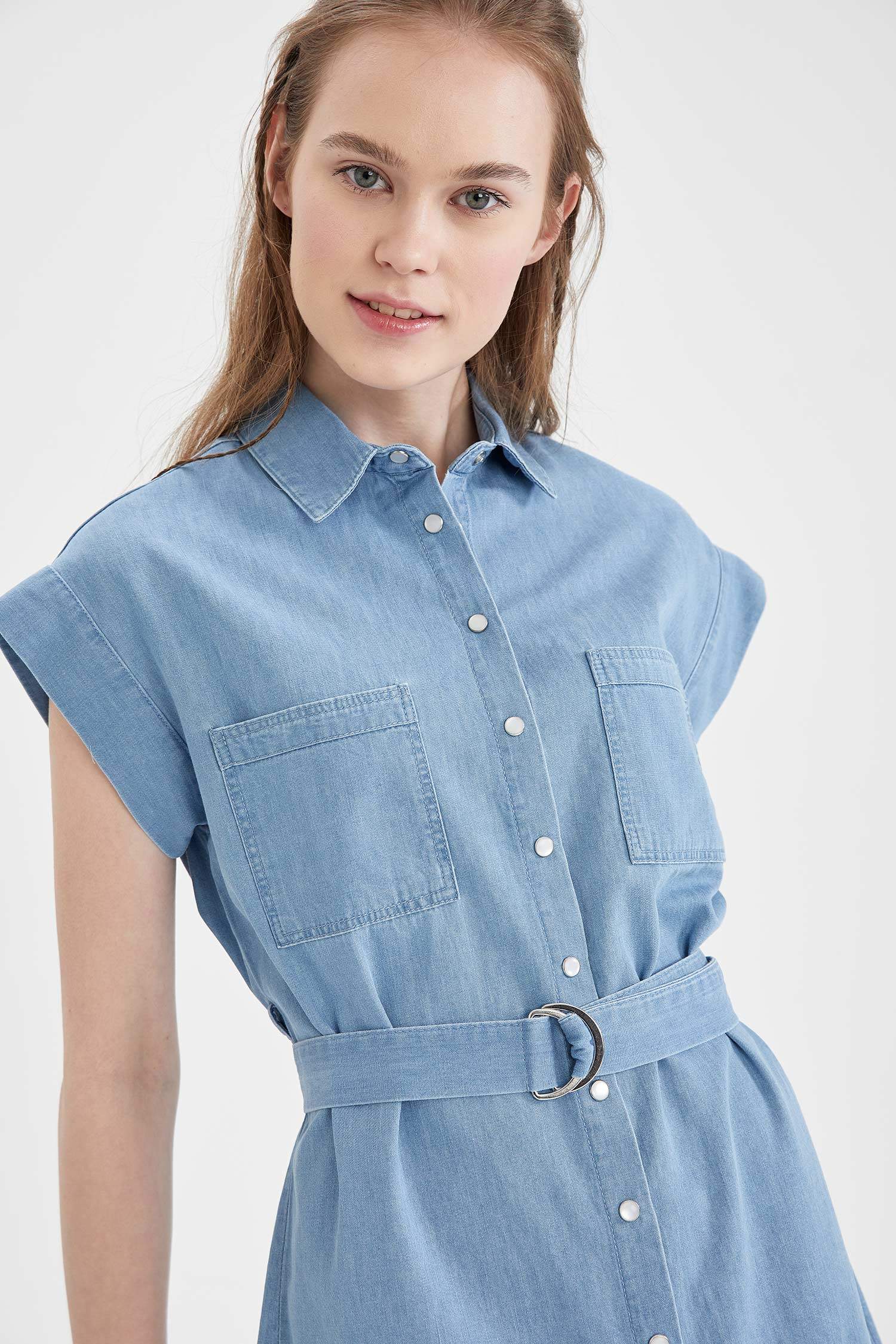Kemer Detaylı Slim Fit Jean Elbise