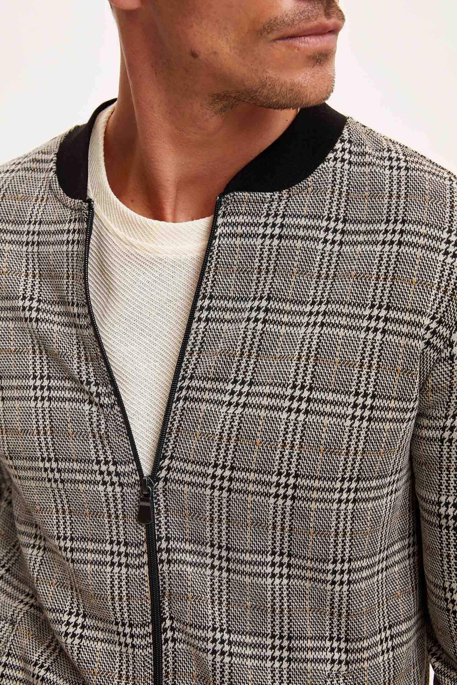 Slim Fit Fermuarlı Kolej Yaka Bomber Hırka