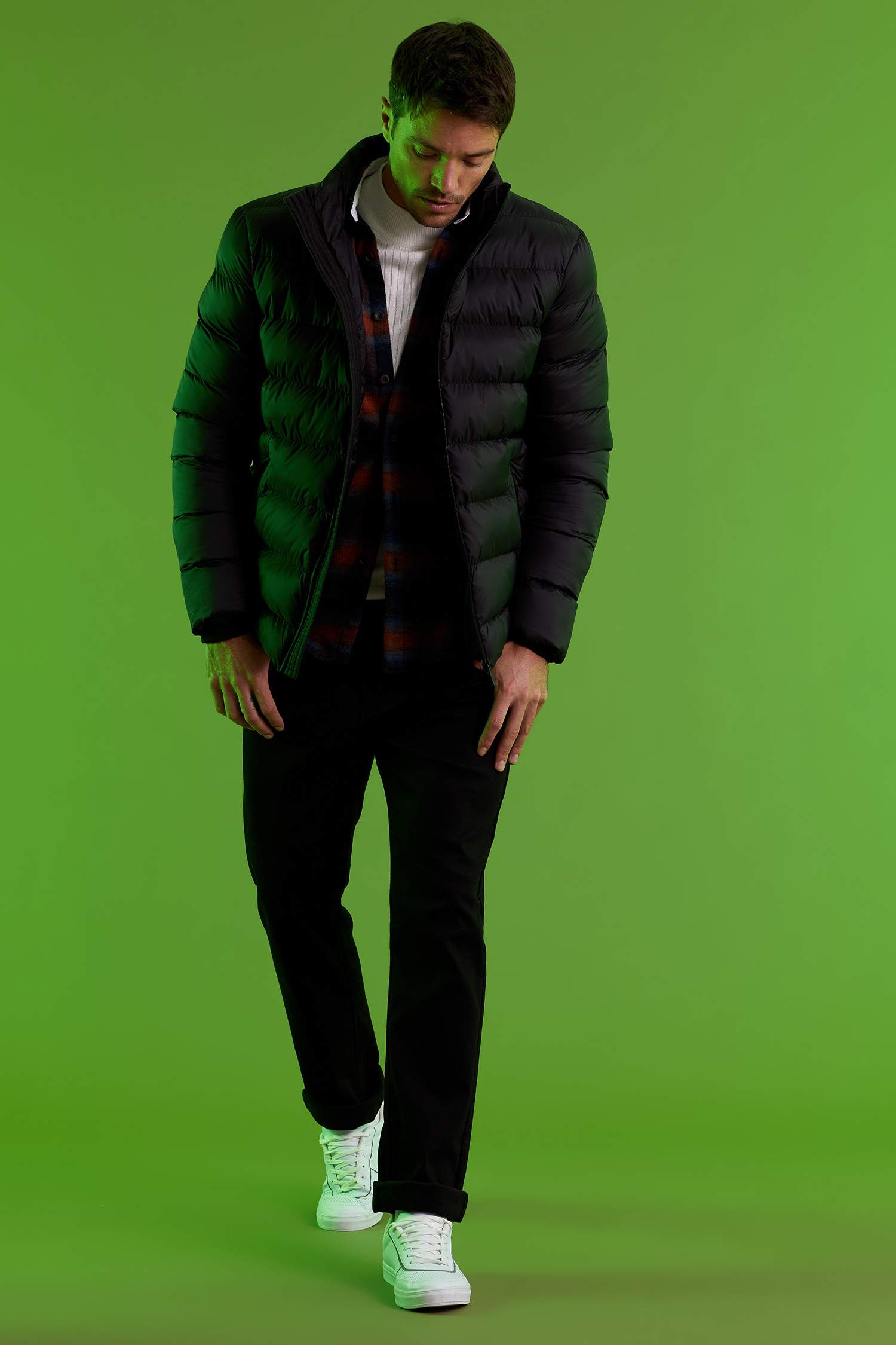 Dik Yaka Slim Fit Şişme Mont