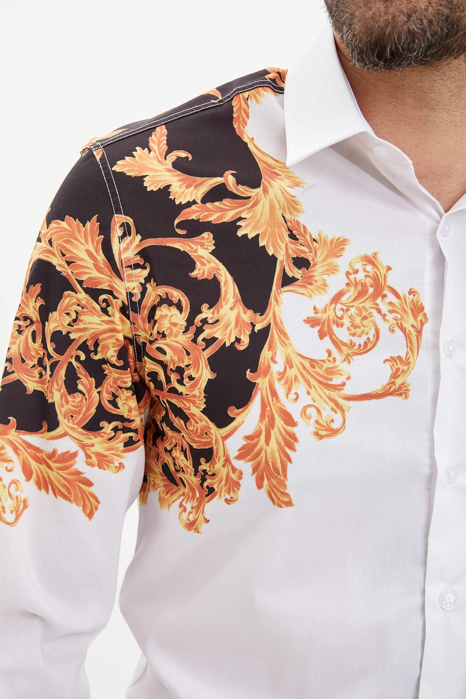 Uzun Kollu Gömlek Triko Slim Fit Baskılı Polo Yaka