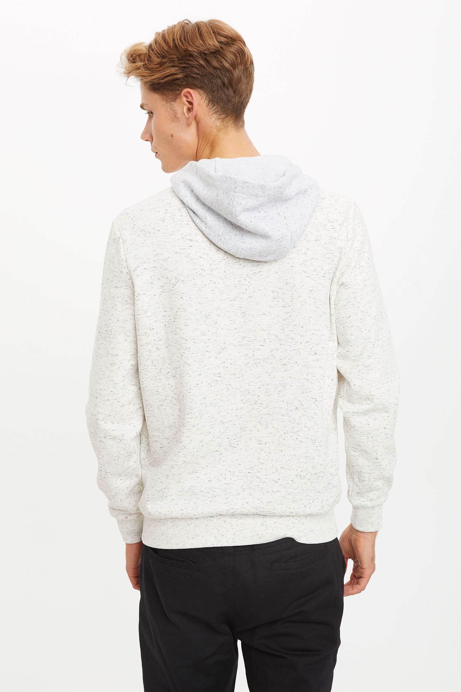 Slim Fit Kanguru Cepli Şehir Desenli Uzun Kollu İçi Yumuşak Tüylü Sweatshirt