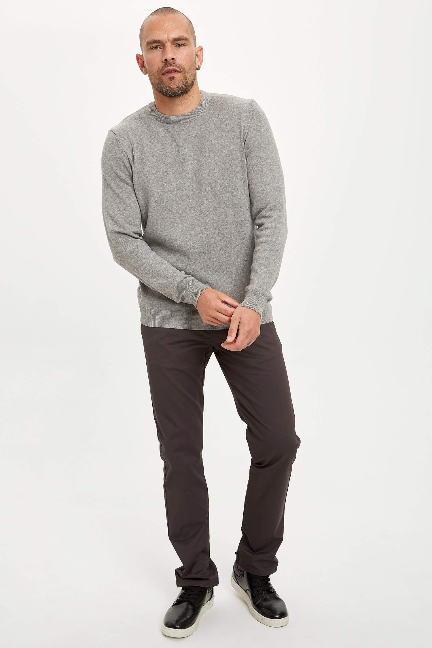 Slim Fit Bisiklet Yaka Pamuklu Kazak