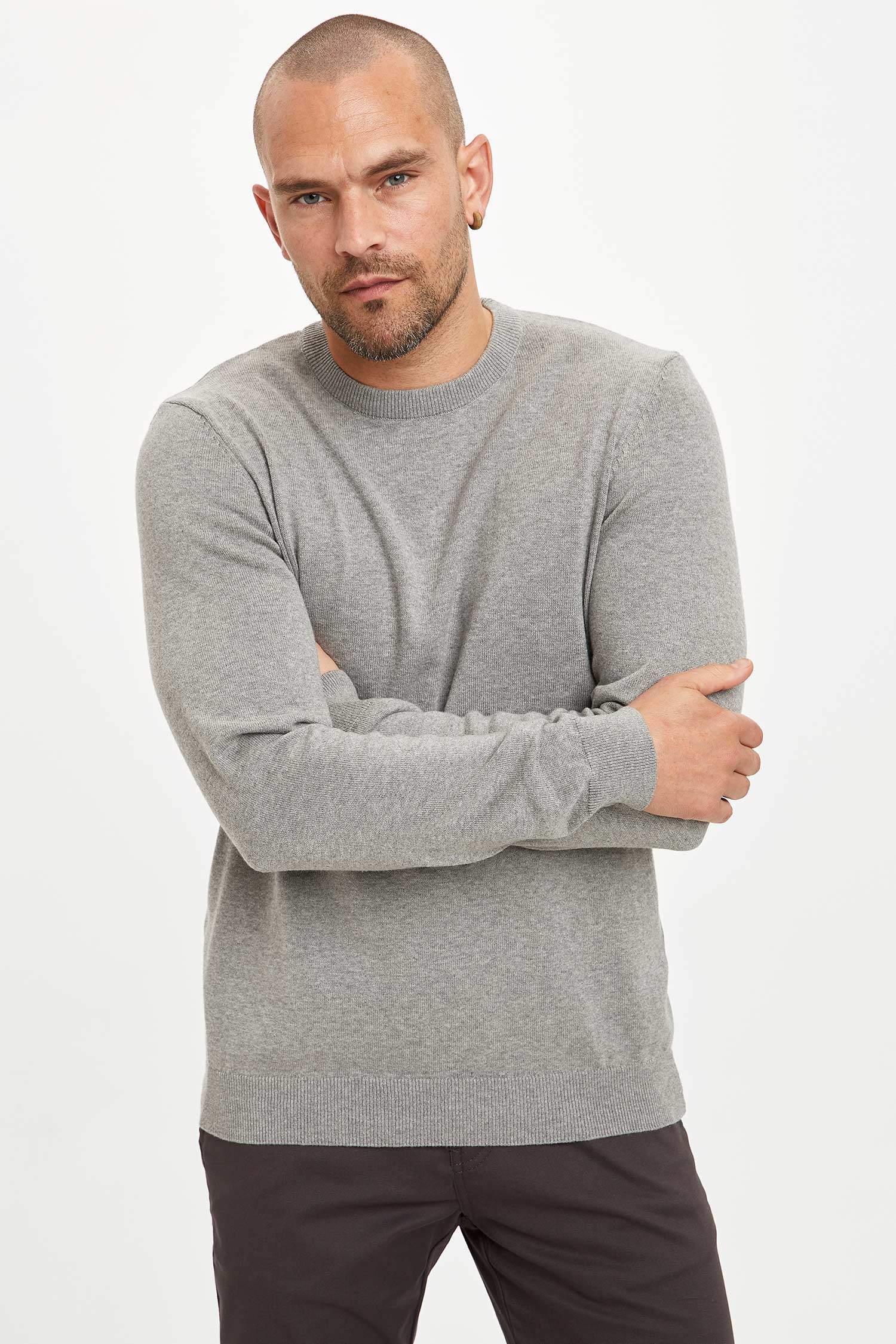 Slim Fit Bisiklet Yaka Pamuklu Kazak