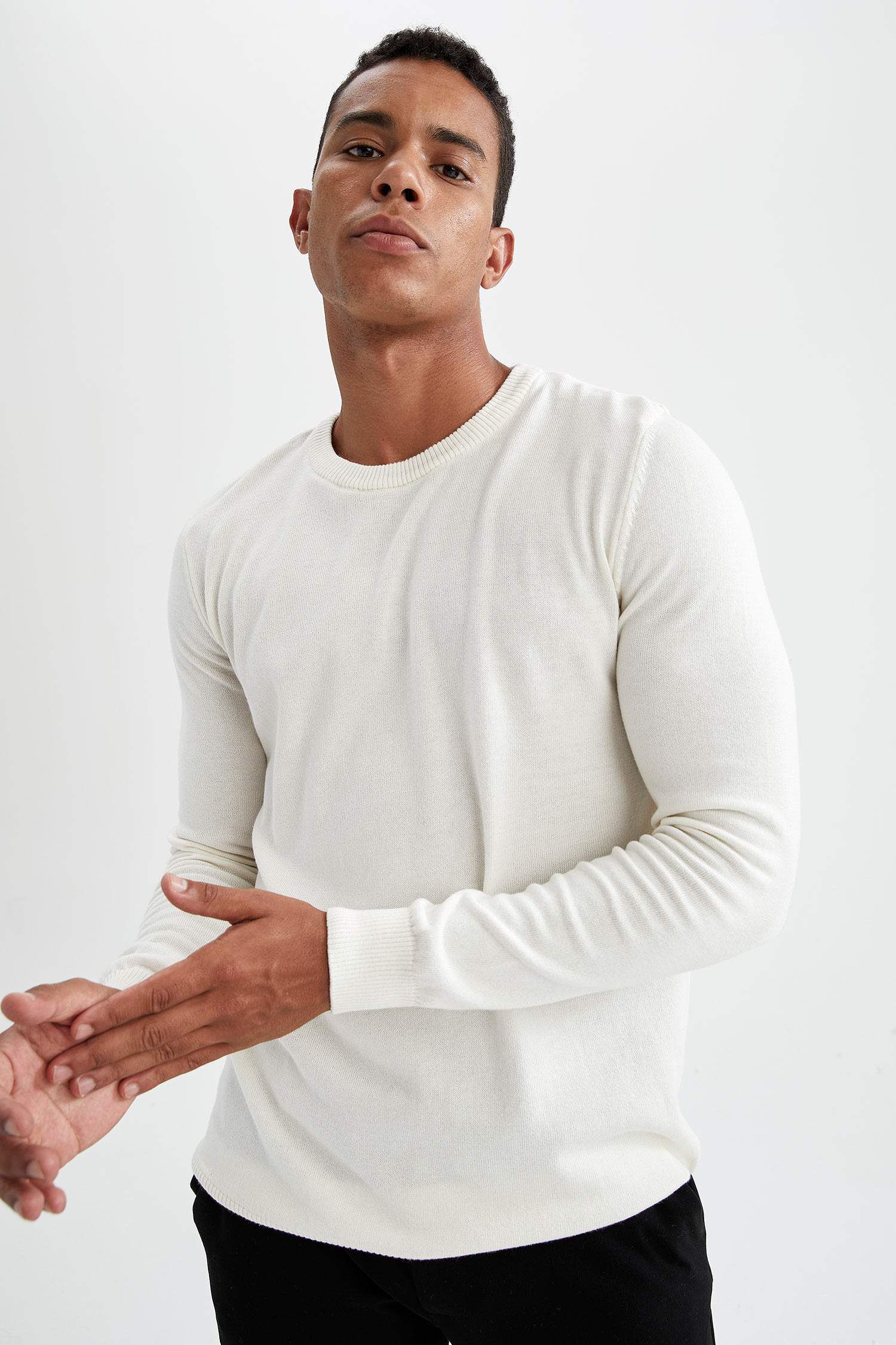 Slim Fit Bisiklet Yaka Pamuklu Kazak