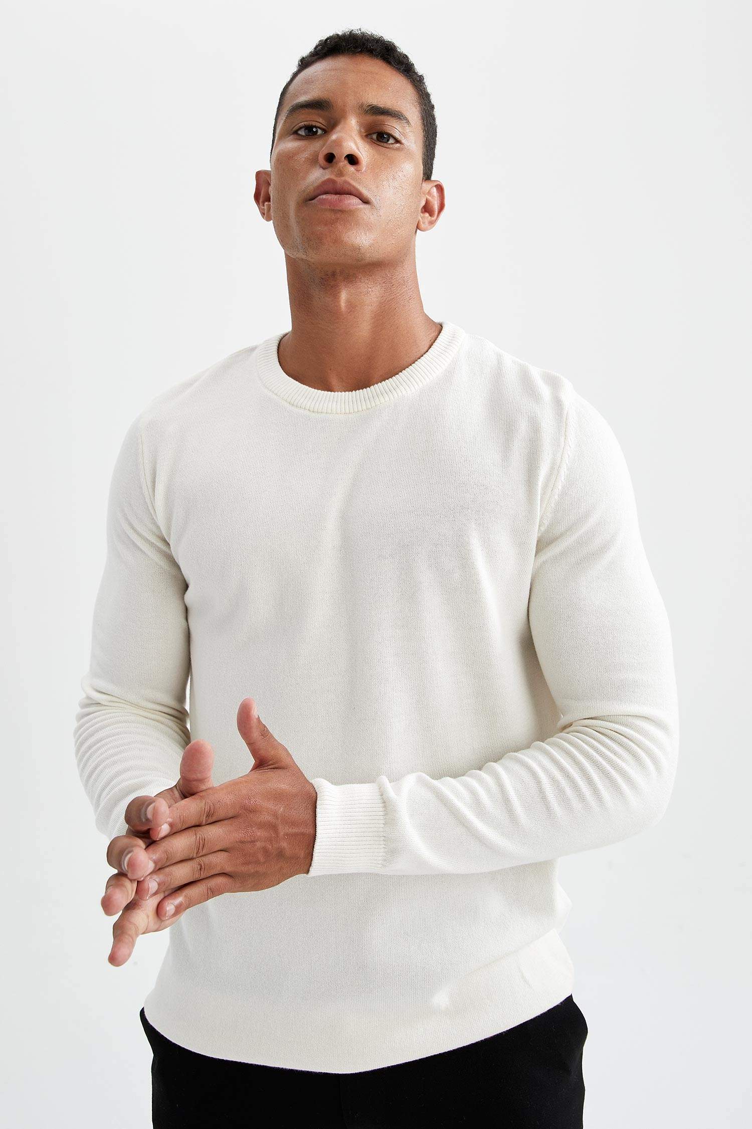 Slim Fit Bisiklet Yaka Pamuklu Kazak