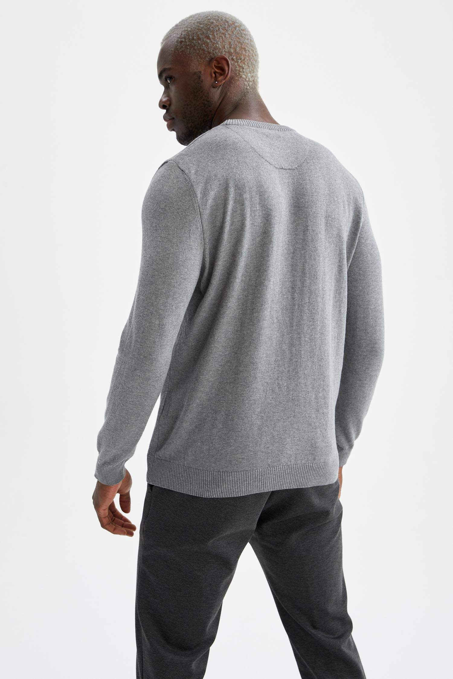 Slim Fit Bisiklet Yaka Pamuklu Kazak