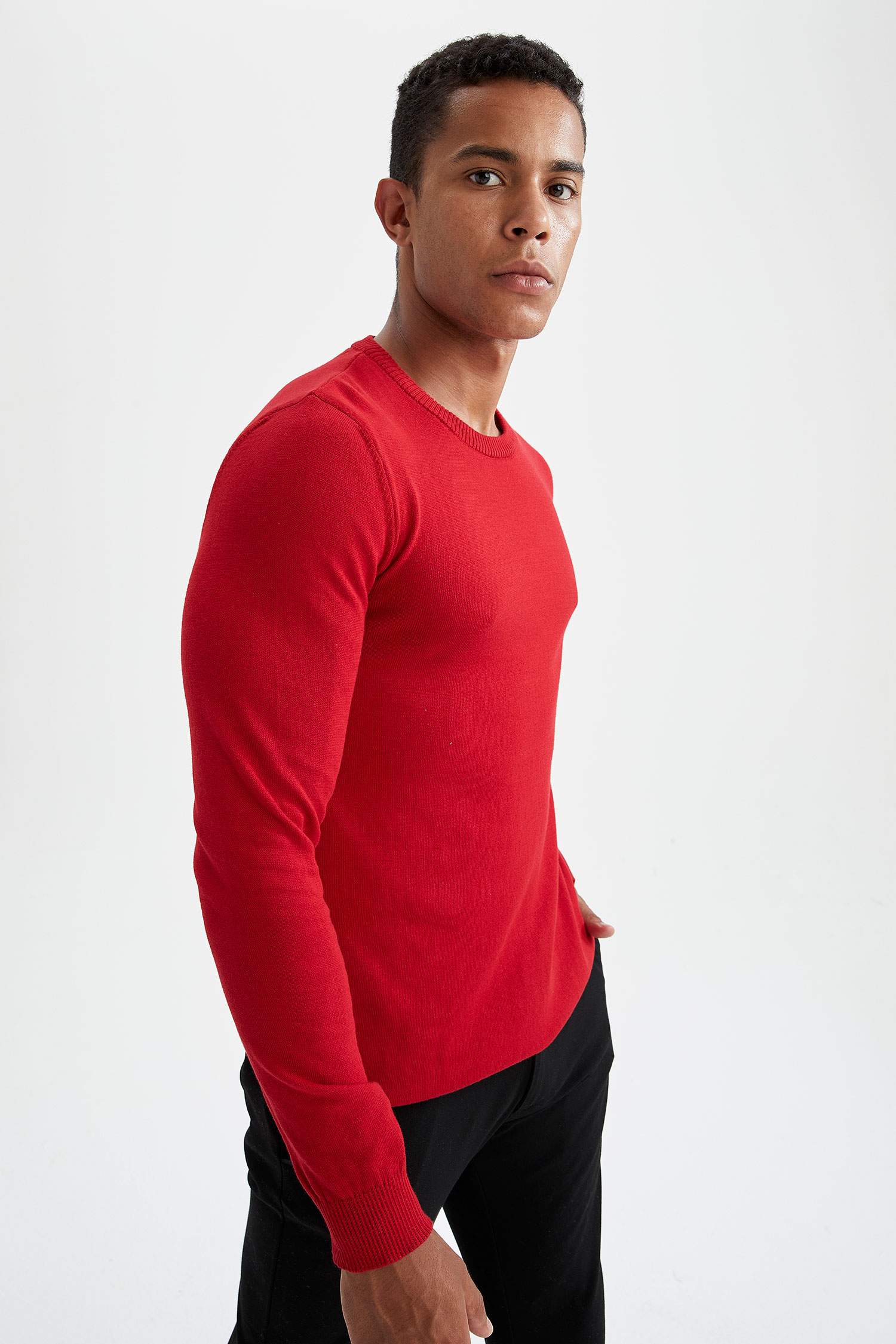Slim Fit Bisiklet Yaka Pamuklu Kazak
