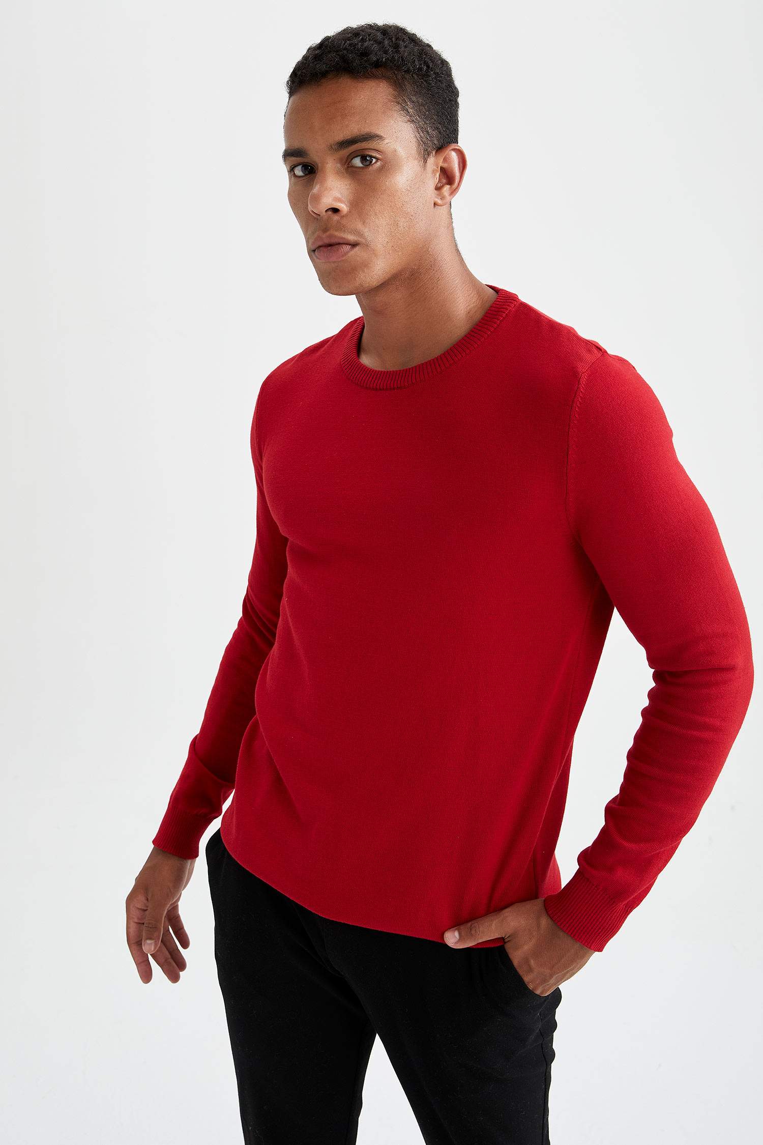 Slim Fit Bisiklet Yaka Pamuklu Kazak