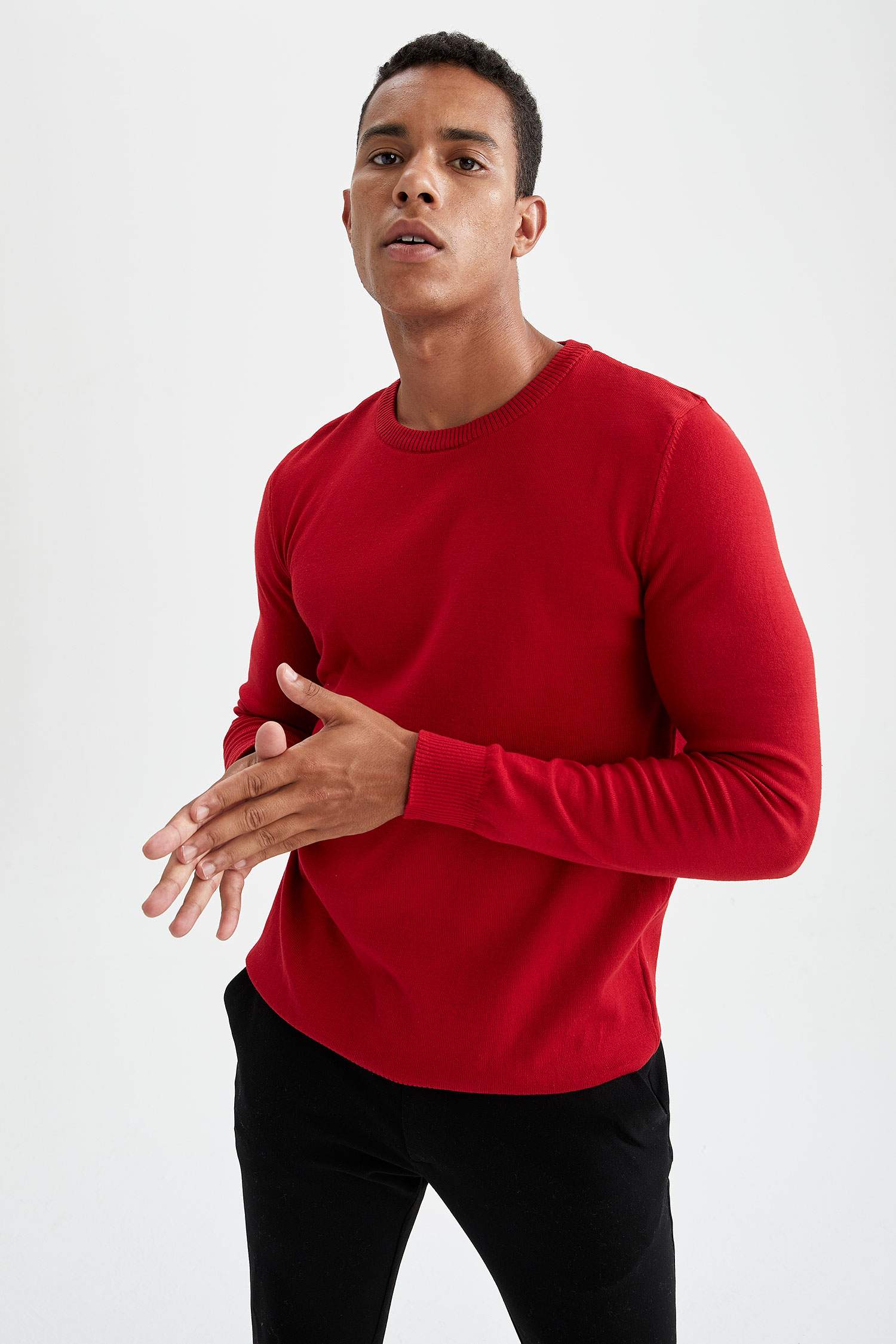 Slim Fit Bisiklet Yaka Pamuklu Kazak