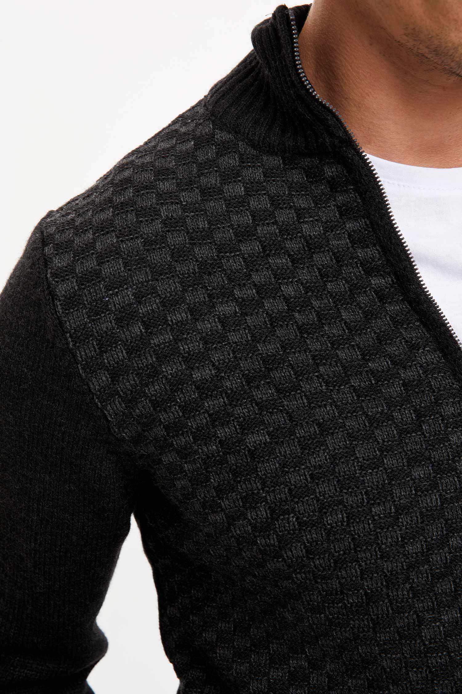 Slim Fit Yarım Balıkçı Yaka Fermuarlı Uzun Kollu Triko Hırka