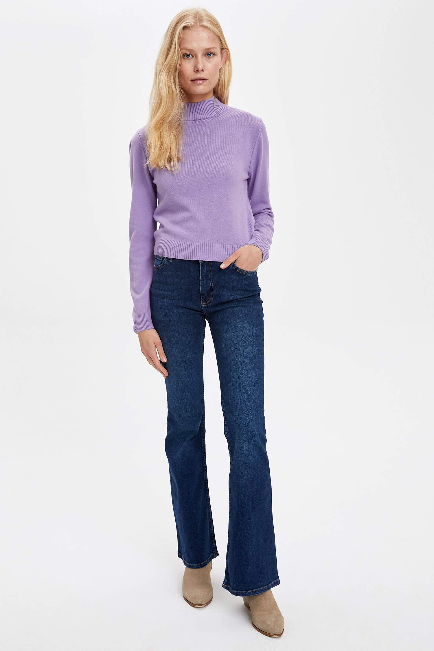 Basic Yarım Balıkçı Yaka Kaşmir Dokulu Slim Fit Triko Kazak