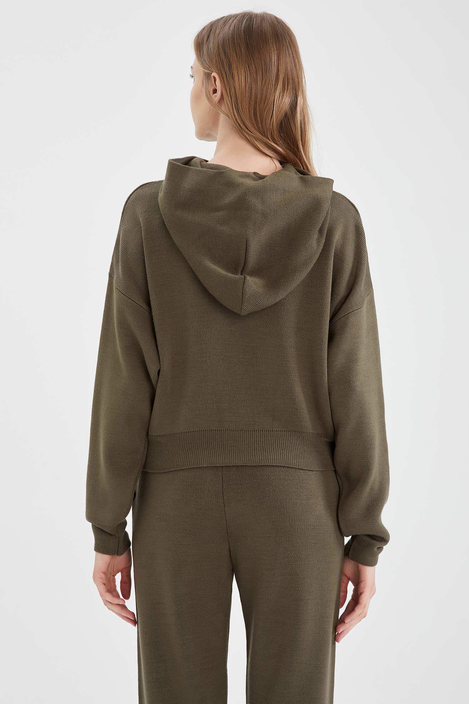 Kapüşonlu Relax Fit Triko Sweatshirt