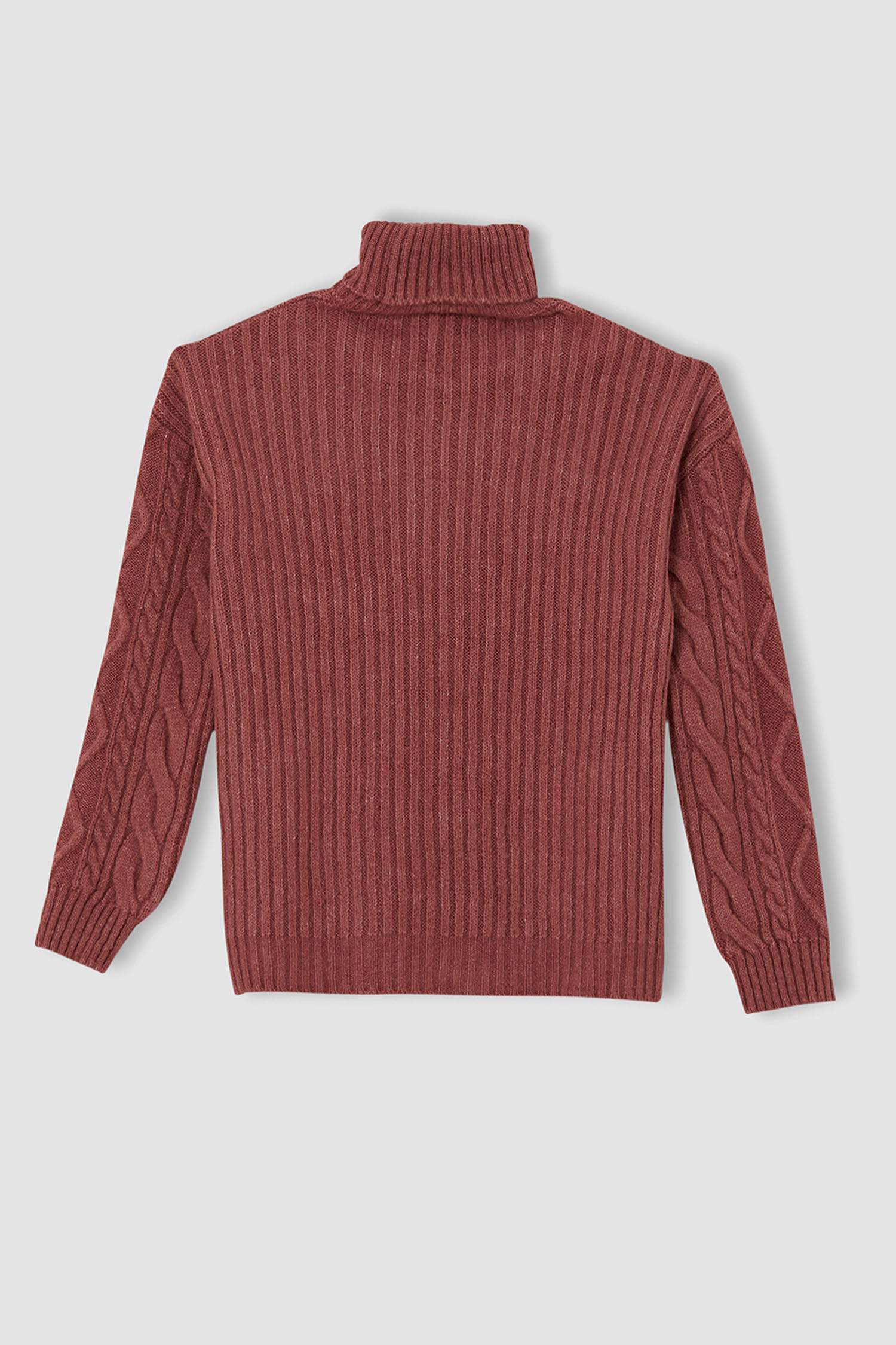 Kız Çocuk Regular Fit Boğazlı Saç Örgülü Kazak