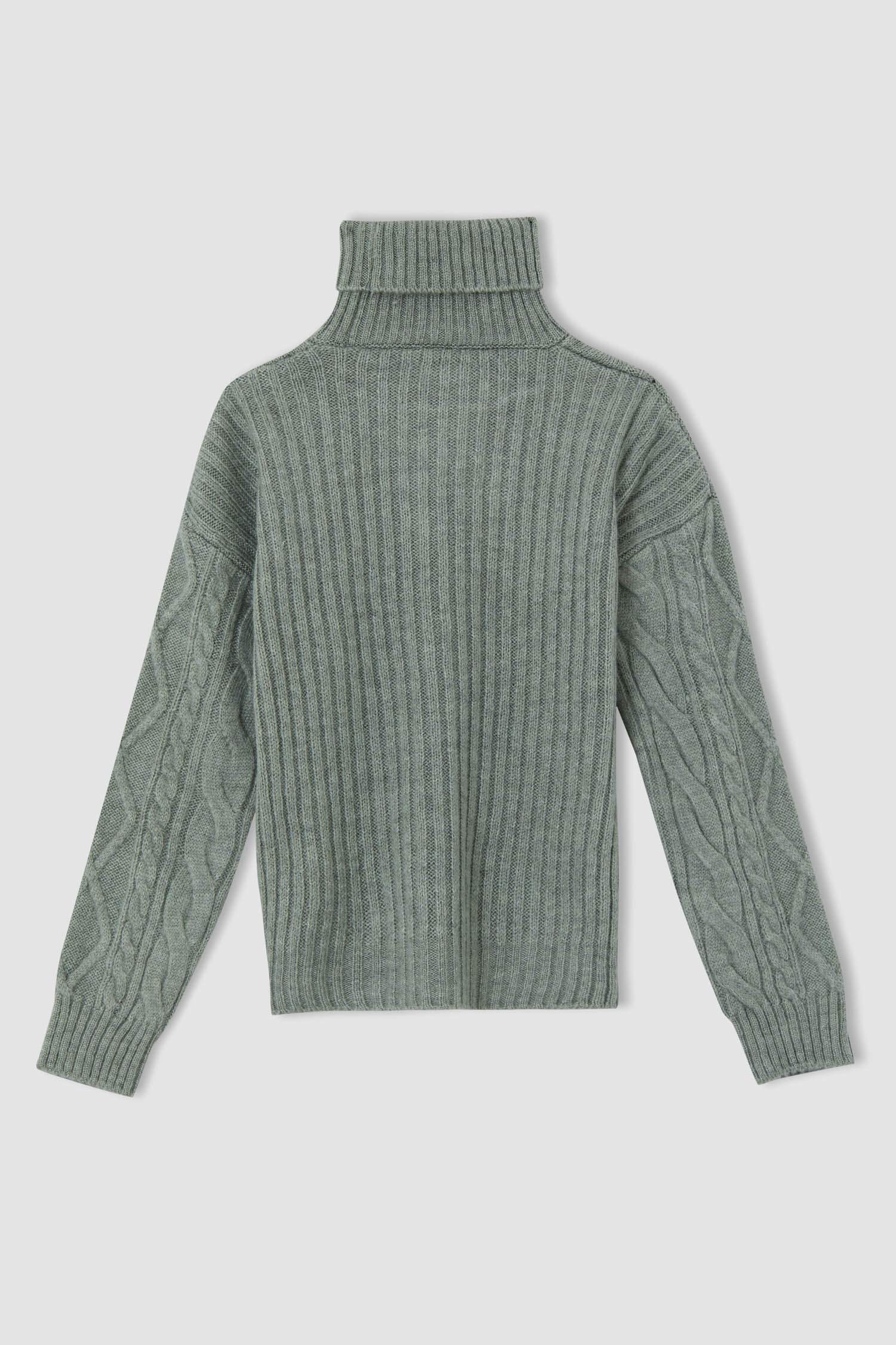 Kız Çocuk Regular Fit Balıkçı Yaka Triko Kazak