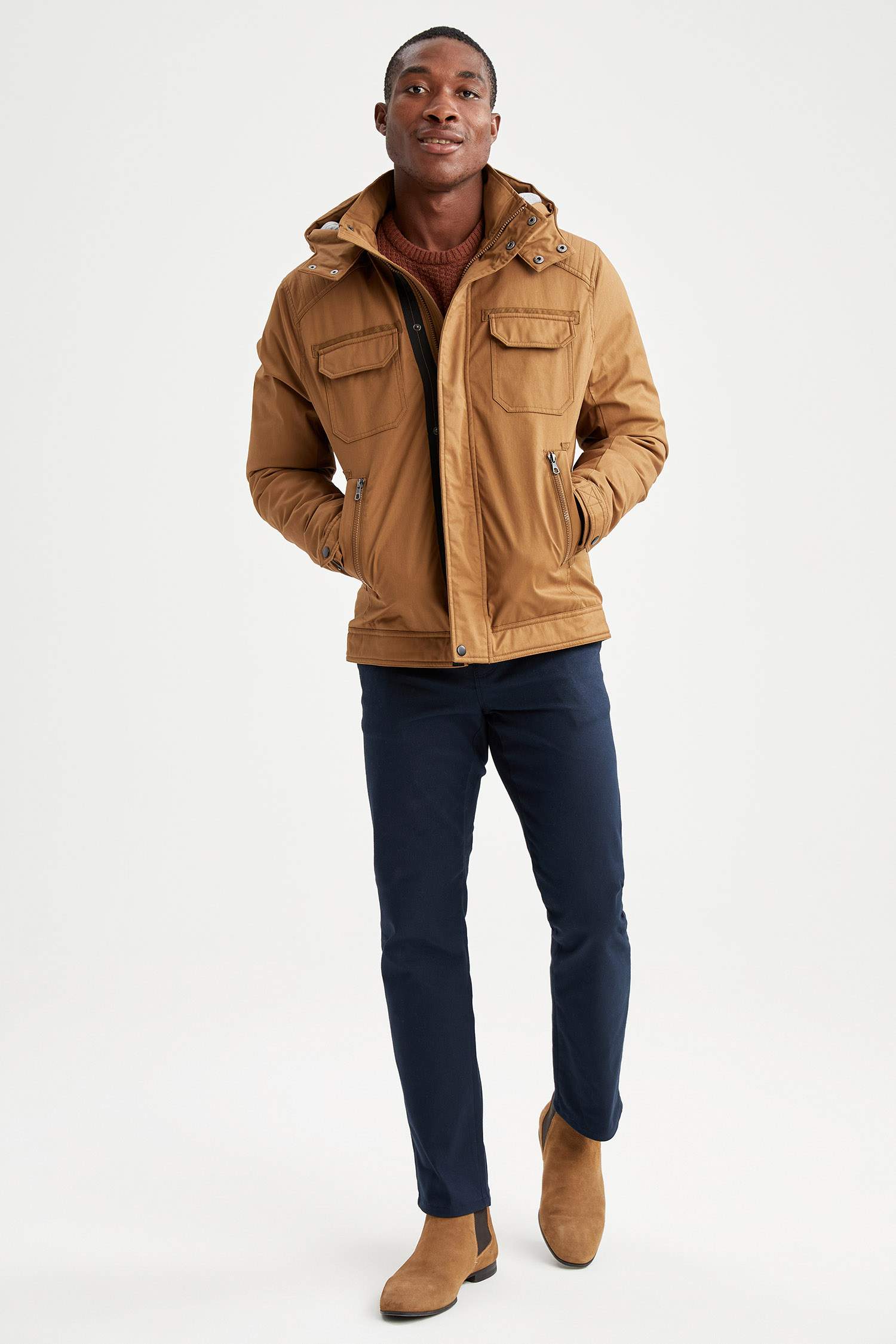 Slim Fit Kapüşonlu Pamuklu Mont