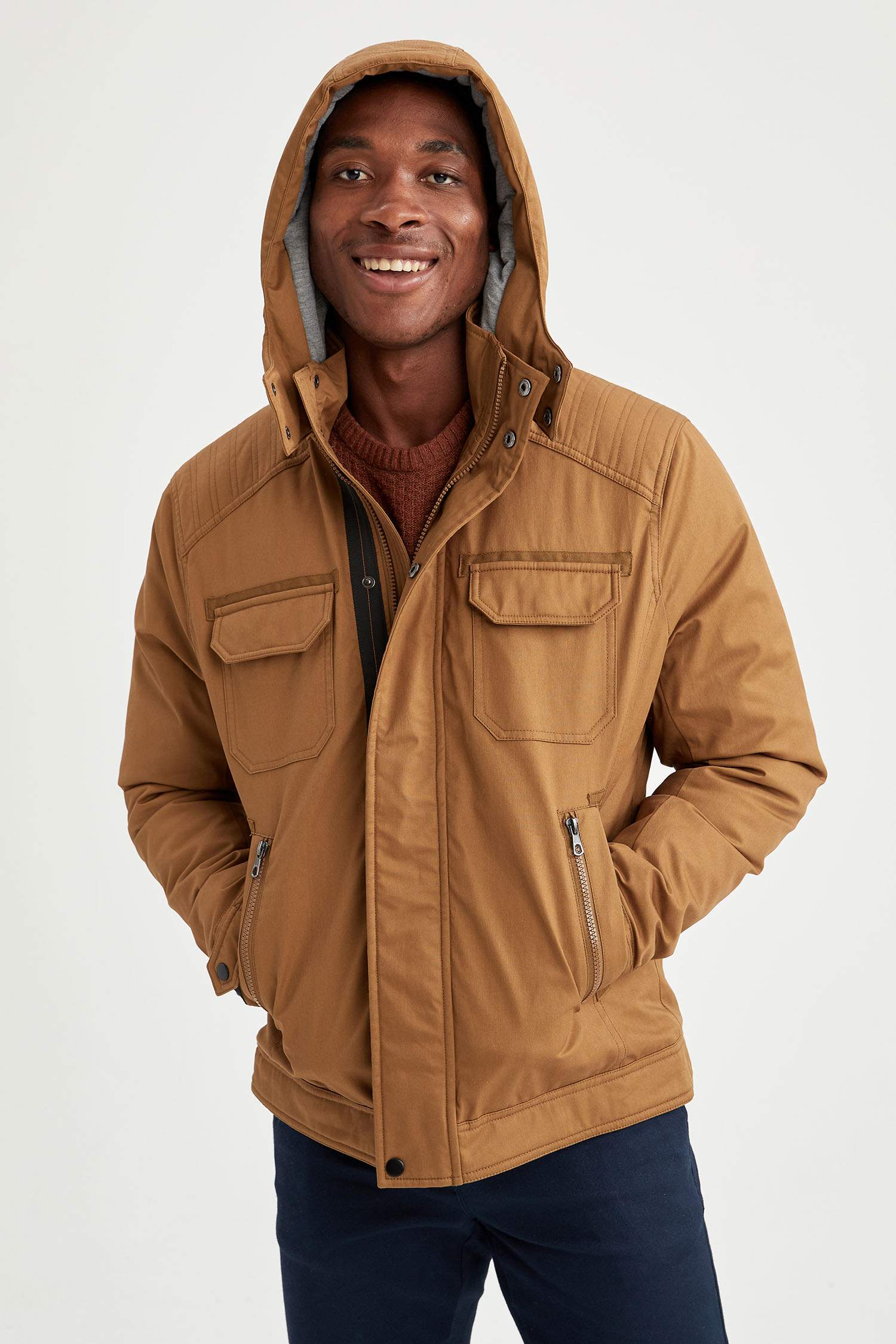 Slim Fit Kapüşonlu Pamuklu Mont