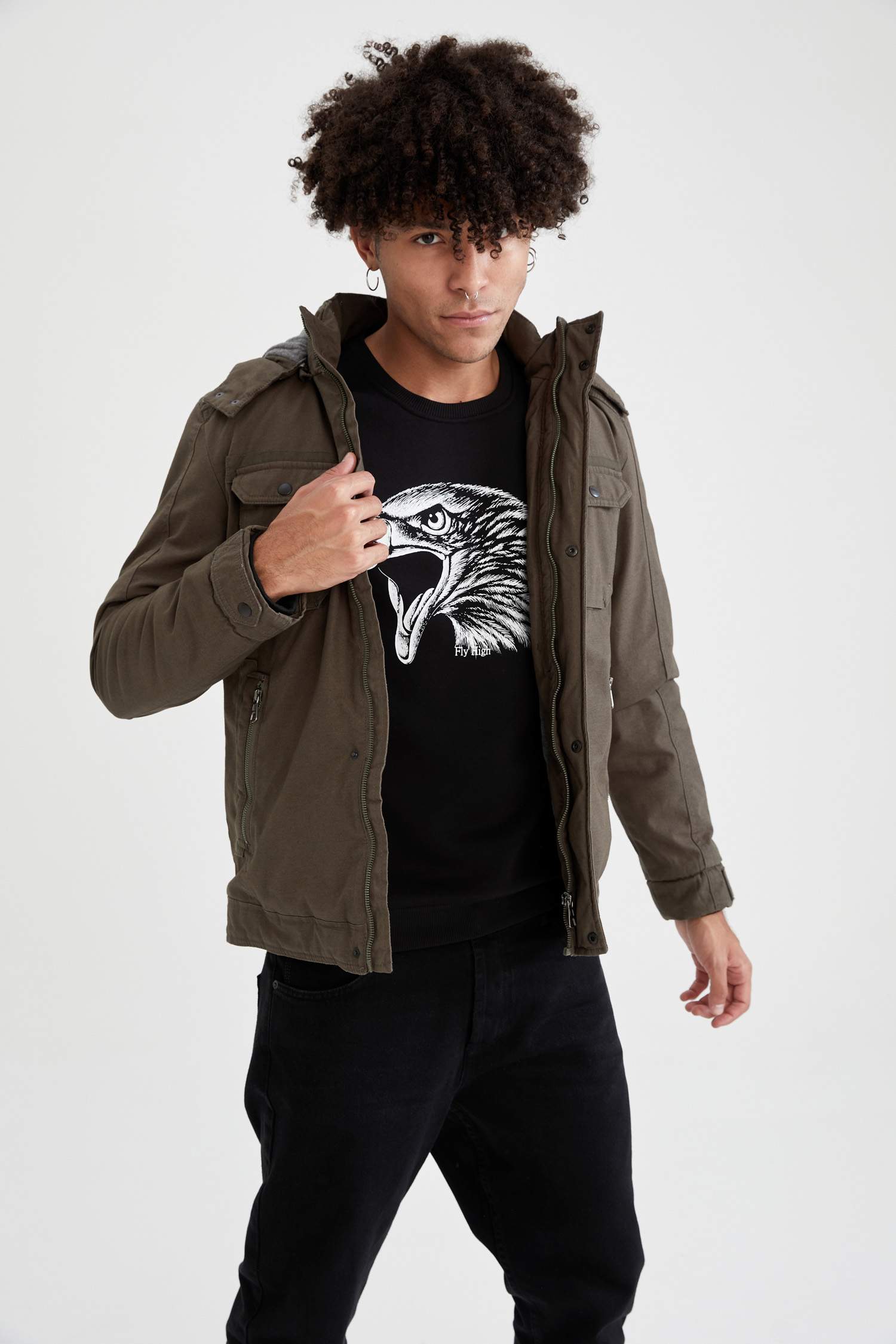Slim Fit Kapüşonlu Pamuklu Mont