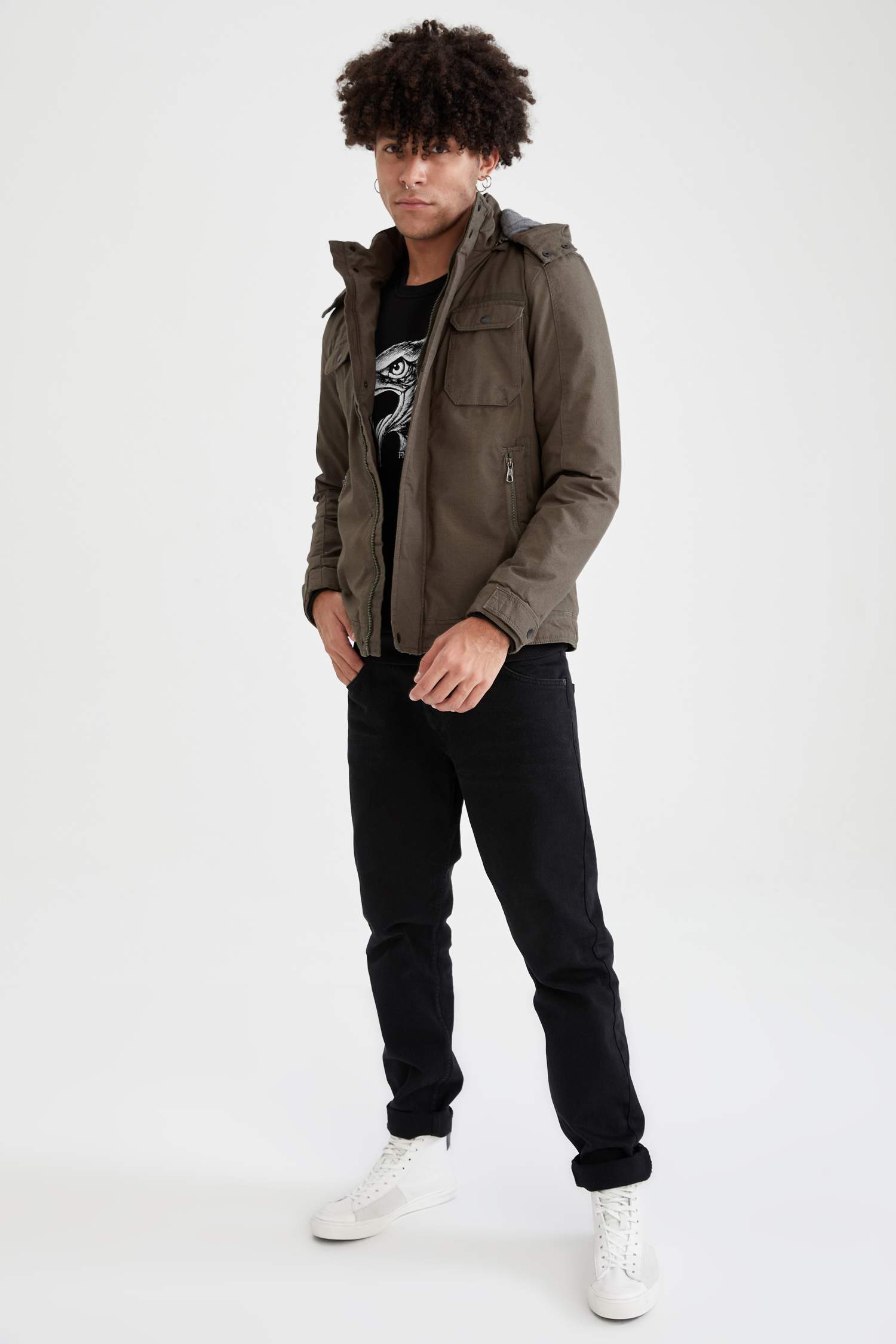 Slim Fit Kapüşonlu Pamuklu Mont