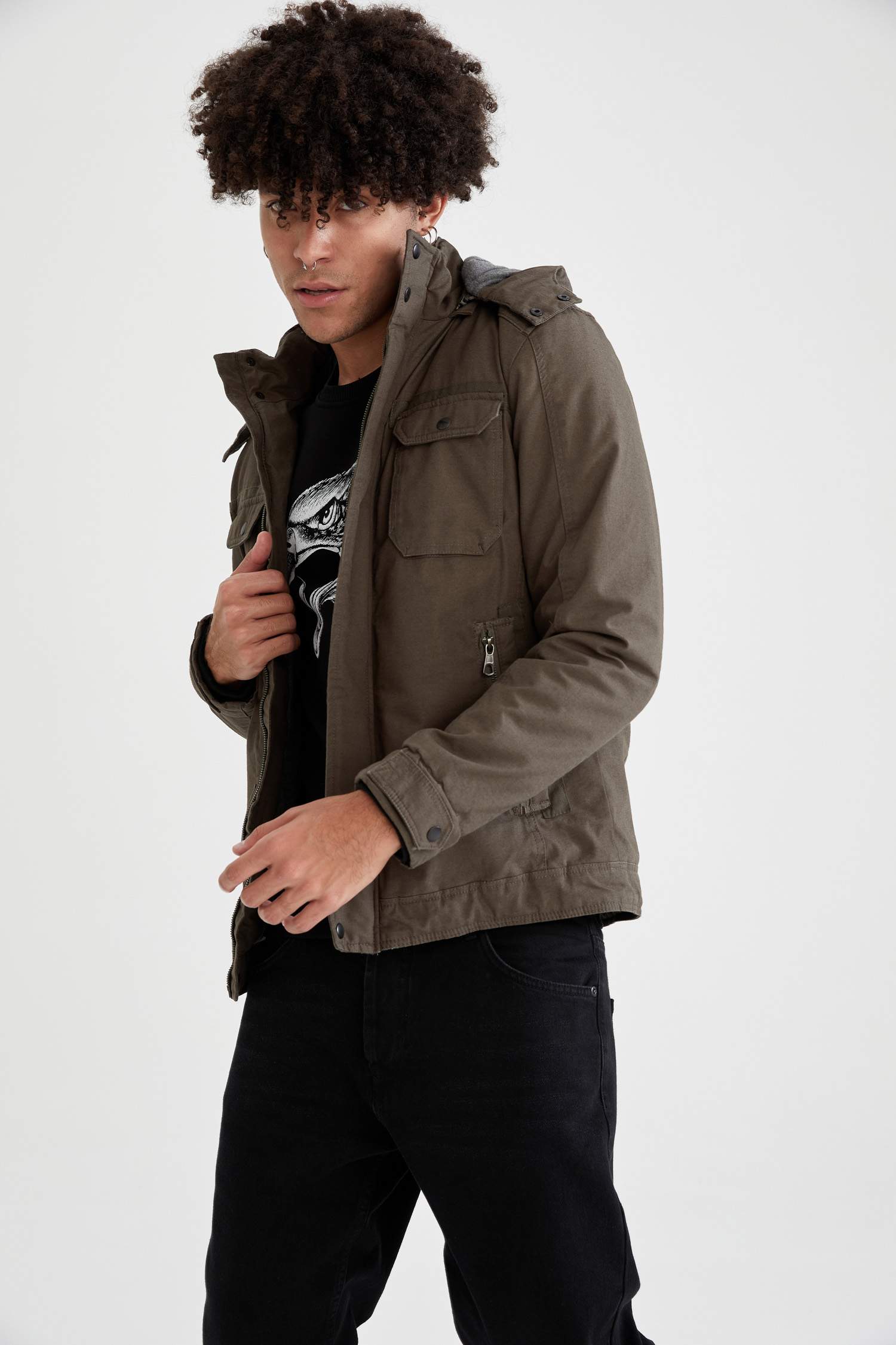Slim Fit Kapüşonlu Pamuklu Mont